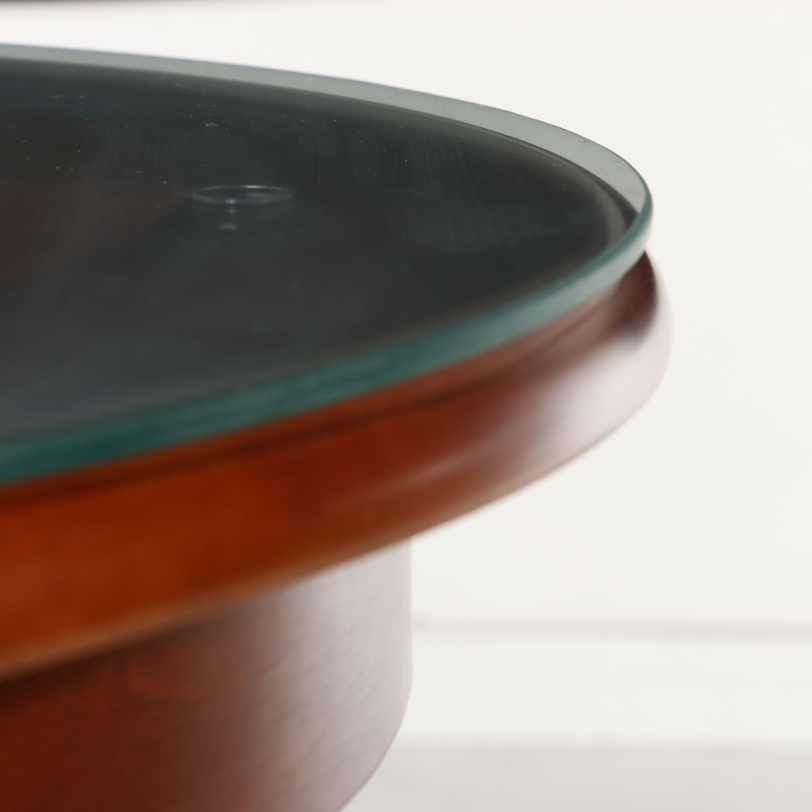 Contemporary Circular Cherry-Finish Pub Table with Protective Glass Top