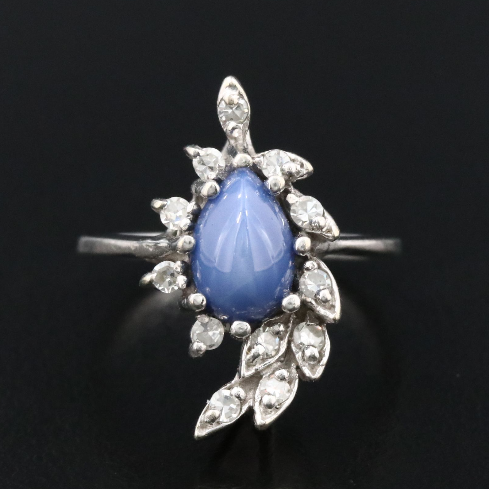 1950s 14K Star Sapphire and Diamond Swirl Ring