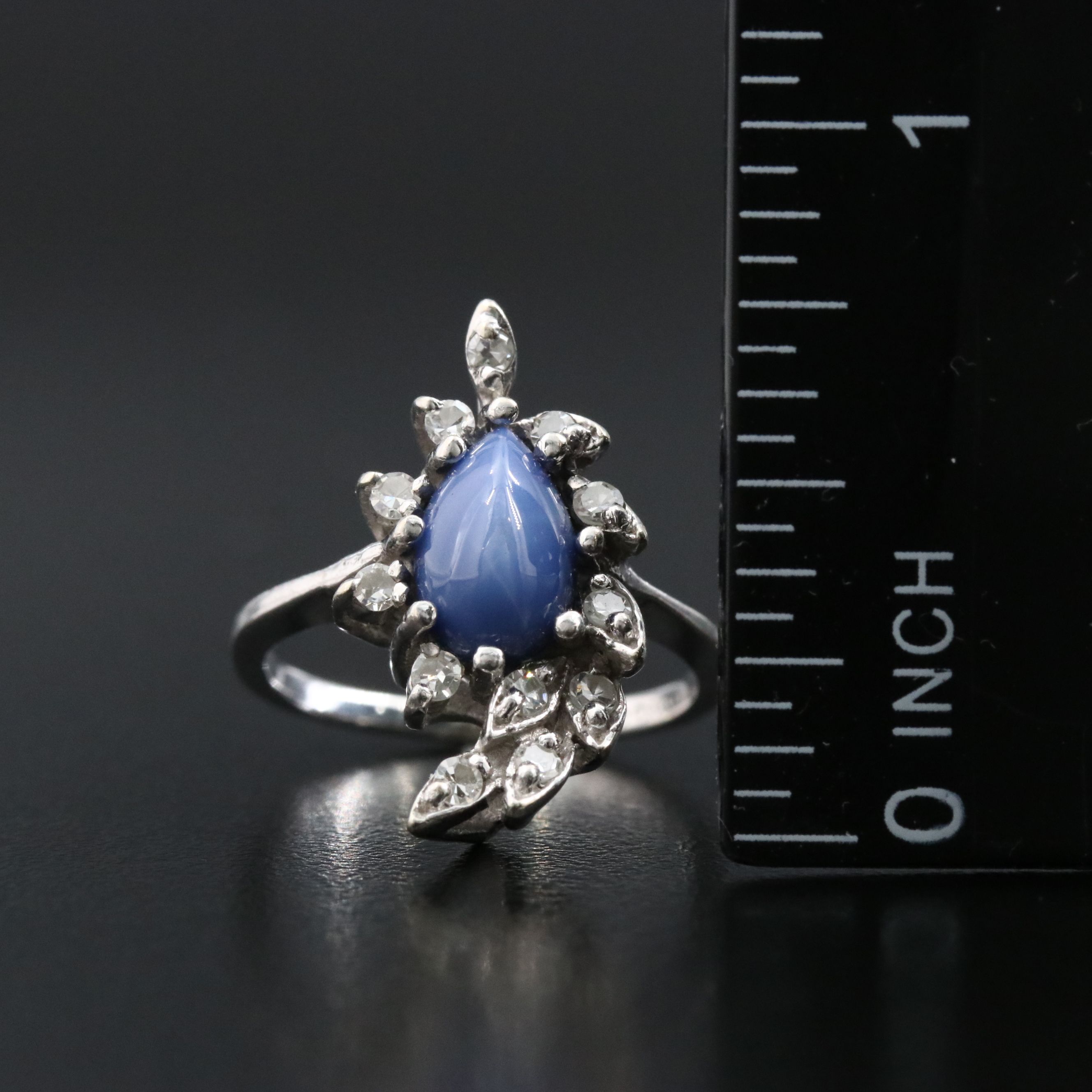 1950s 14K Star Sapphire and Diamond Swirl Ring