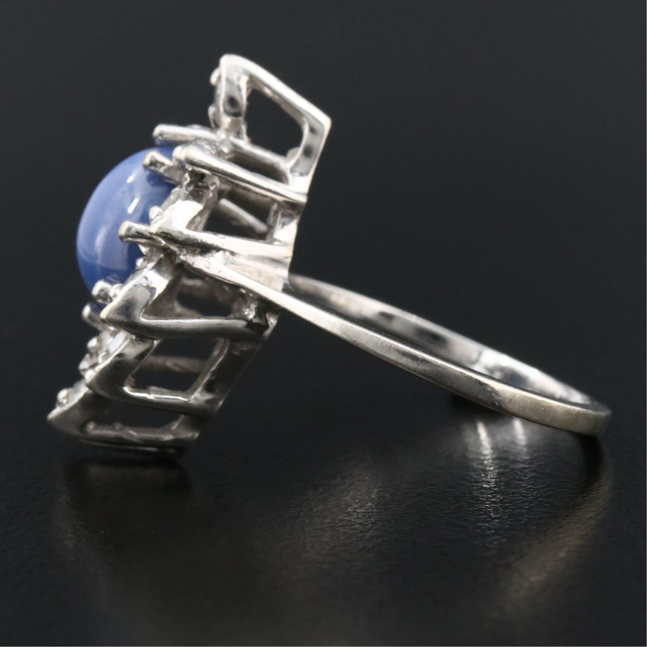 1950s 14K Star Sapphire and Diamond Swirl Ring