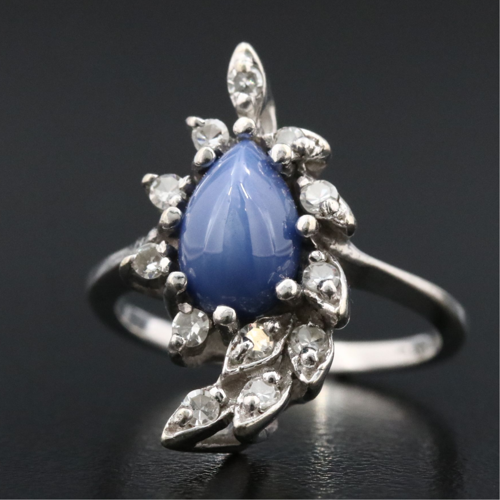 1950s 14K Star Sapphire and Diamond Swirl Ring