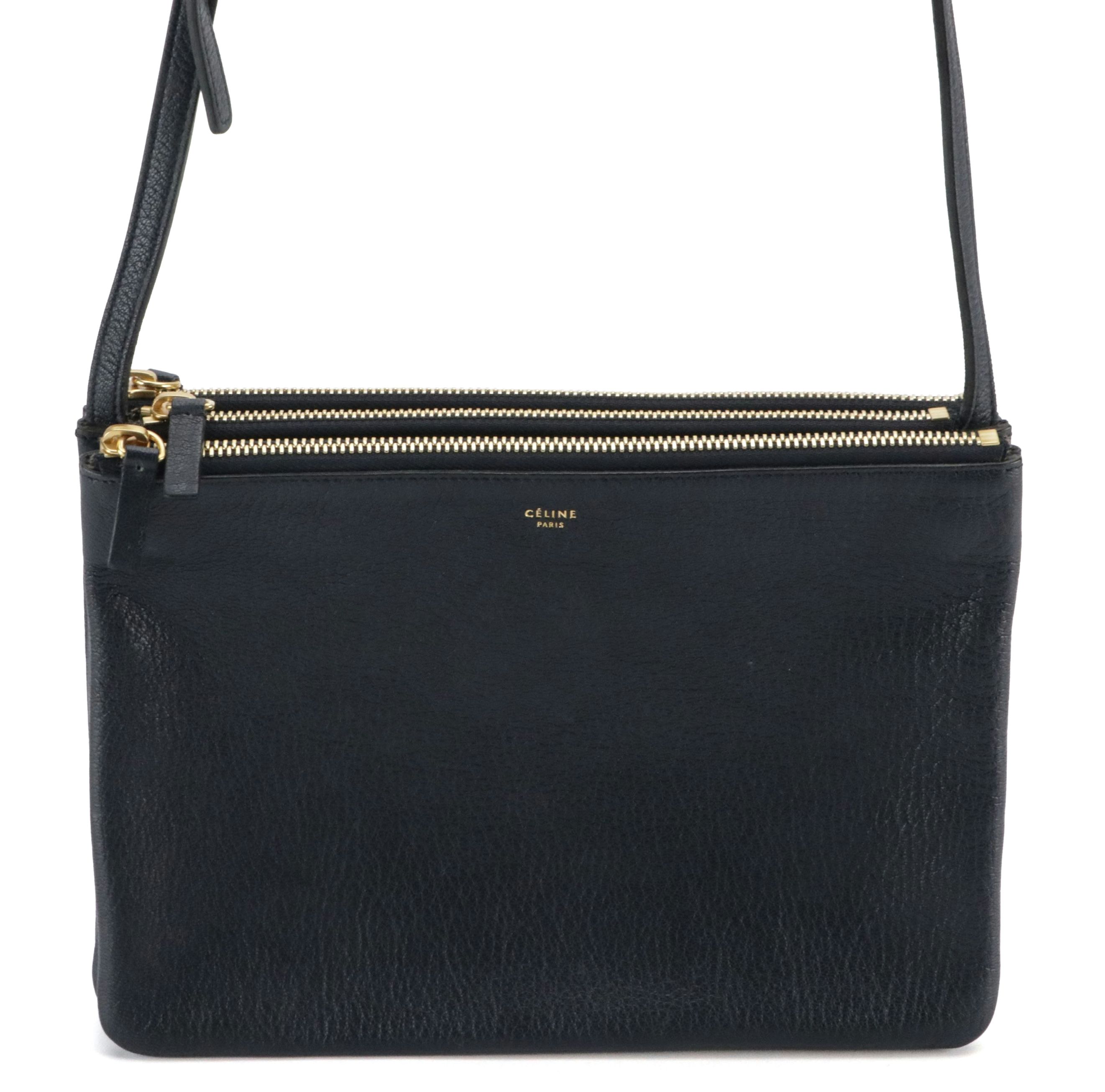 Céline Trio Zip Crossbody Bag in Navy Blue Grained Calfskin Leather