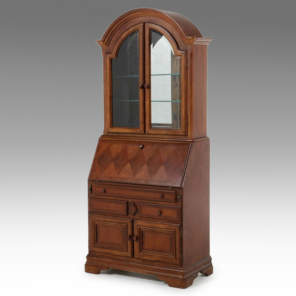 Georgian Style Cherry Secretary Desk and Bookcase, Late 20th Century