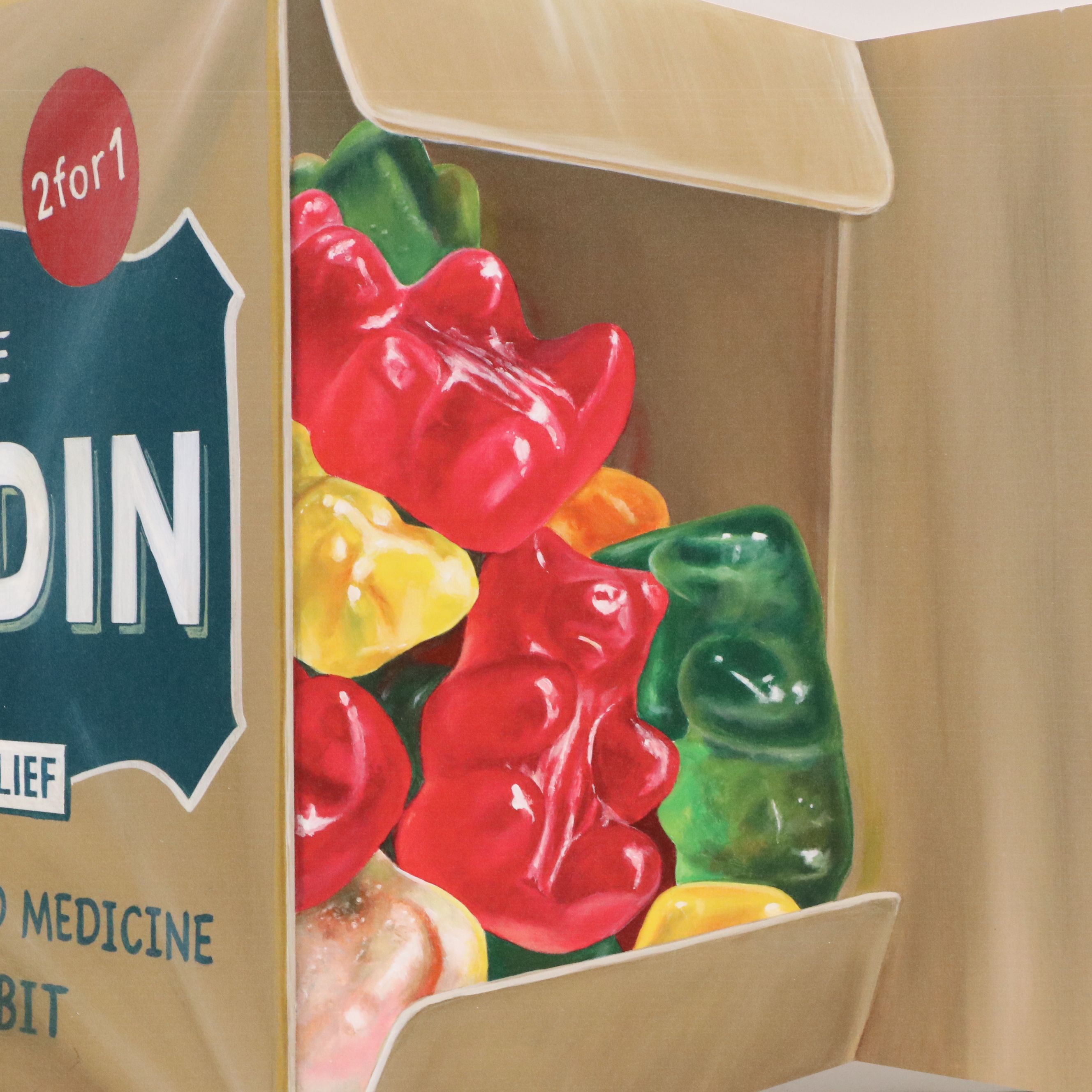 Leon Keer Die-Cut Giclée of Vicodin Box and Gummy Bears