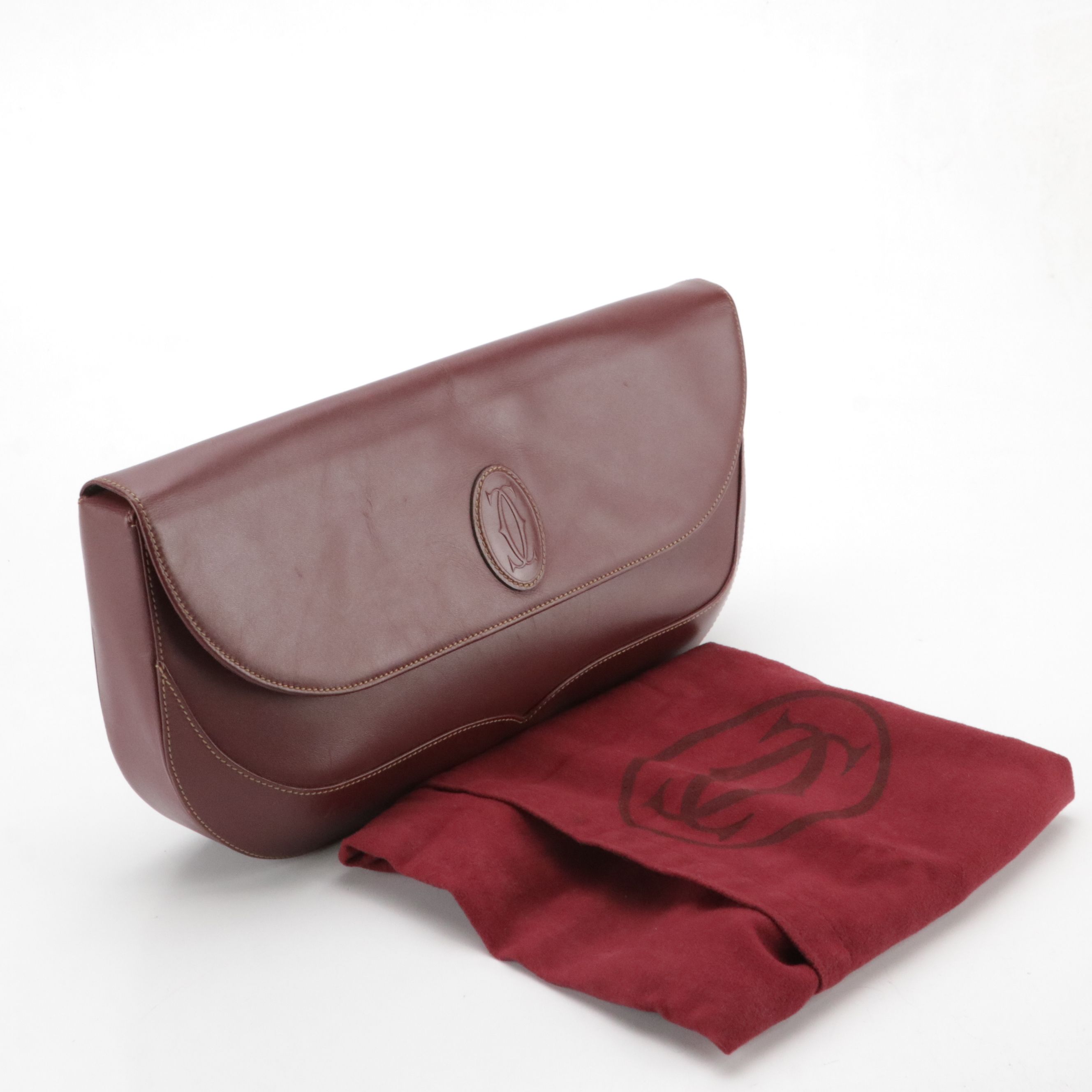 Cartier Must de Cartier Large Clutch Purse in Burgundy Calfskin Leather