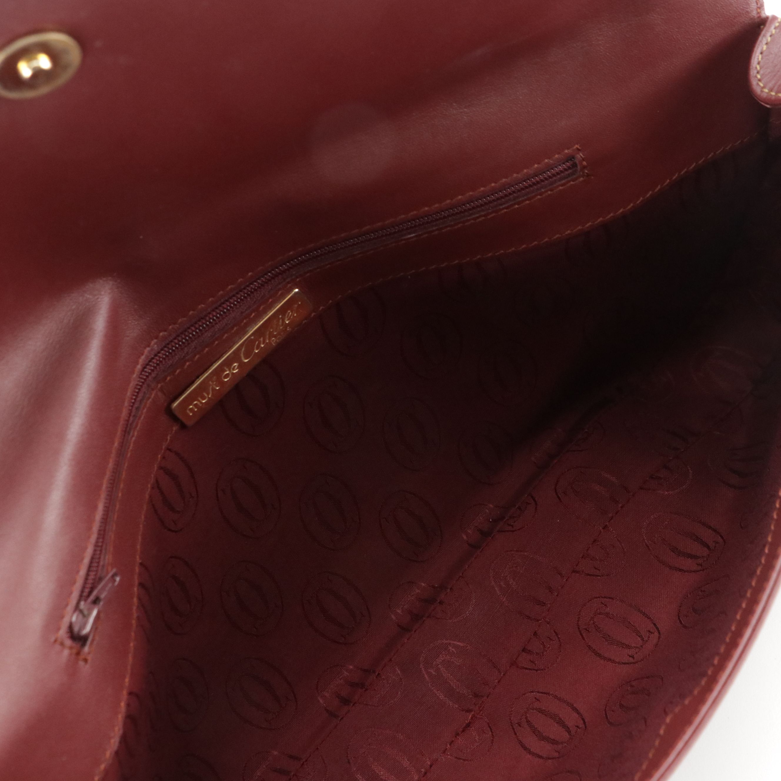 Cartier Must de Cartier Large Clutch Purse in Burgundy Calfskin Leather