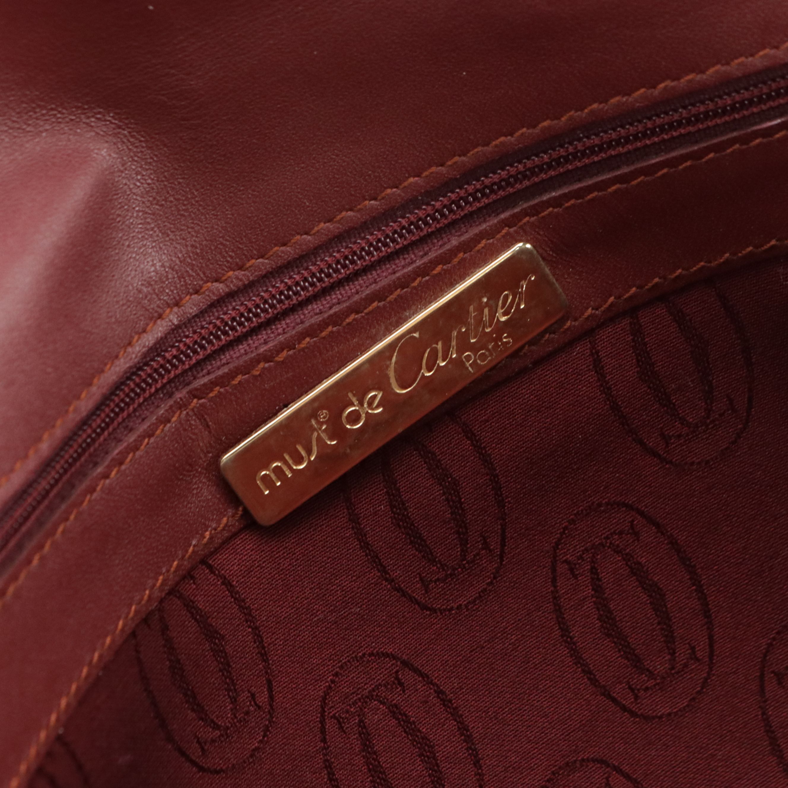 Cartier Must de Cartier Large Clutch Purse in Burgundy Calfskin Leather