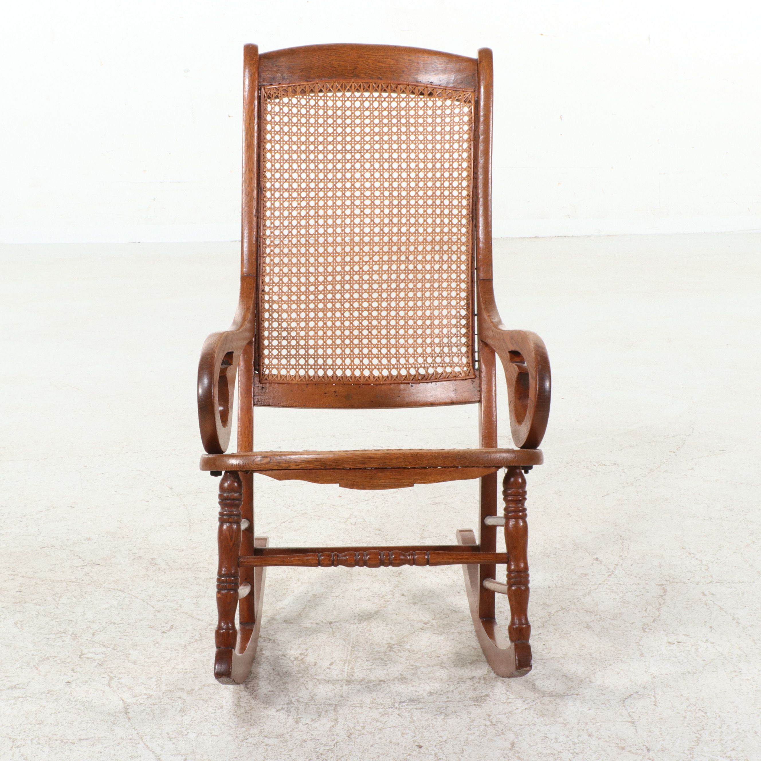 Victorian Style Oak and Caned Sewing Rocker, Early 20th Century