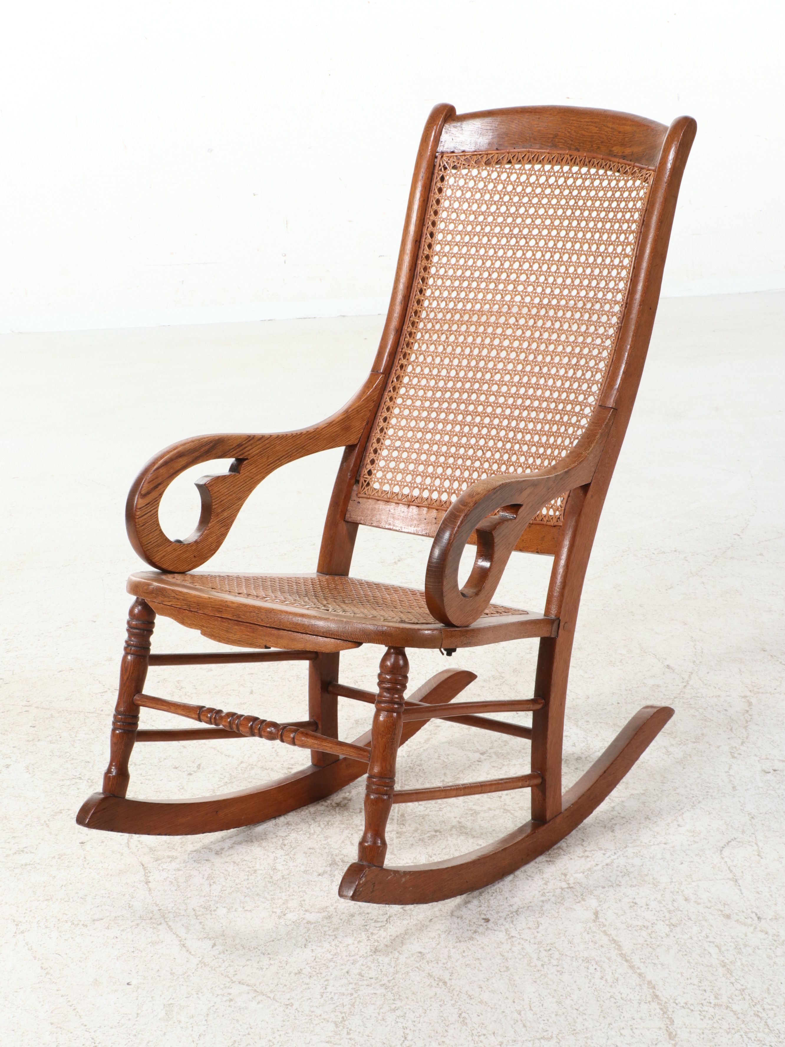 Victorian Style Oak and Caned Sewing Rocker, Early 20th Century