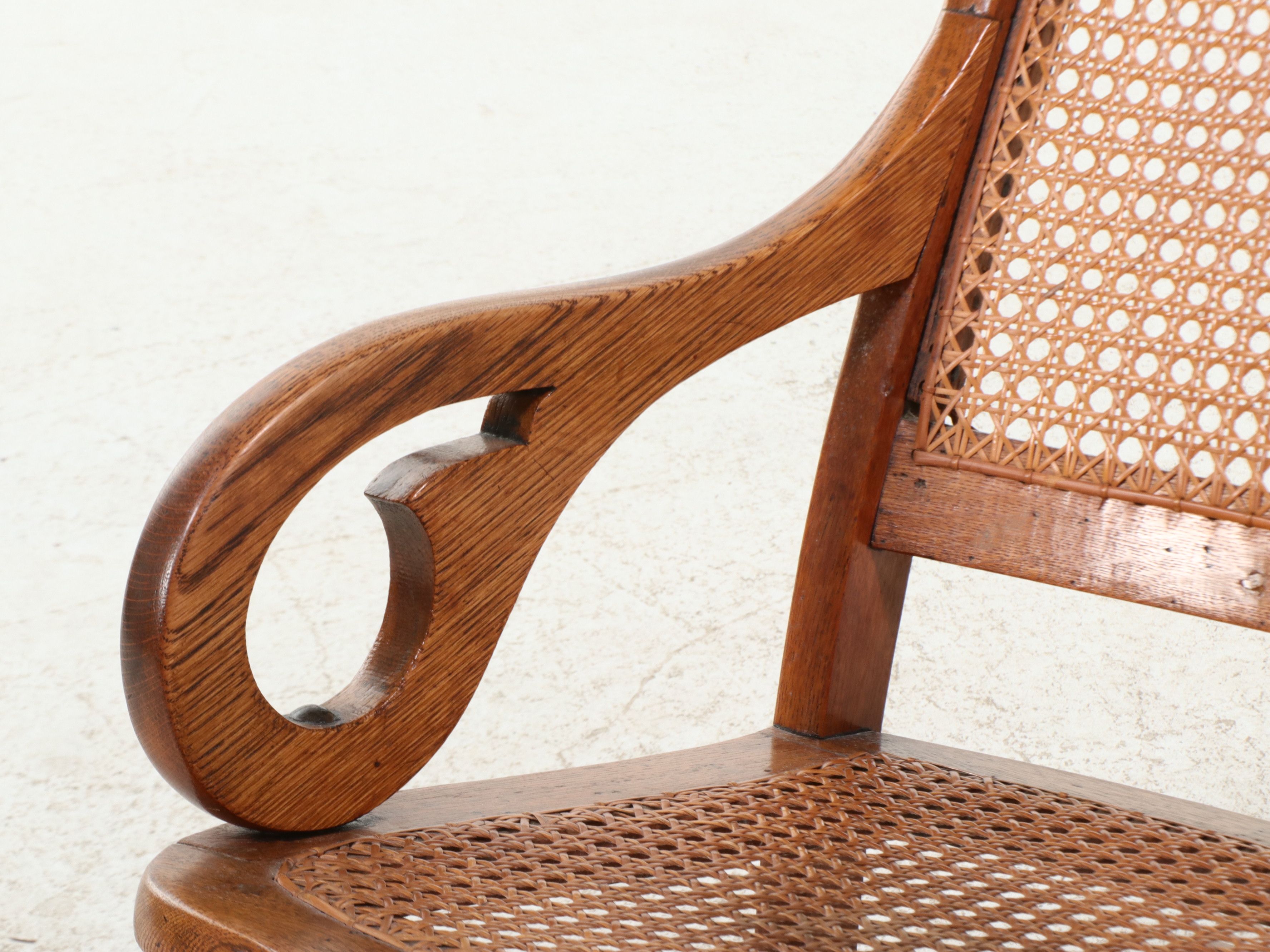 Victorian Style Oak and Caned Sewing Rocker, Early 20th Century