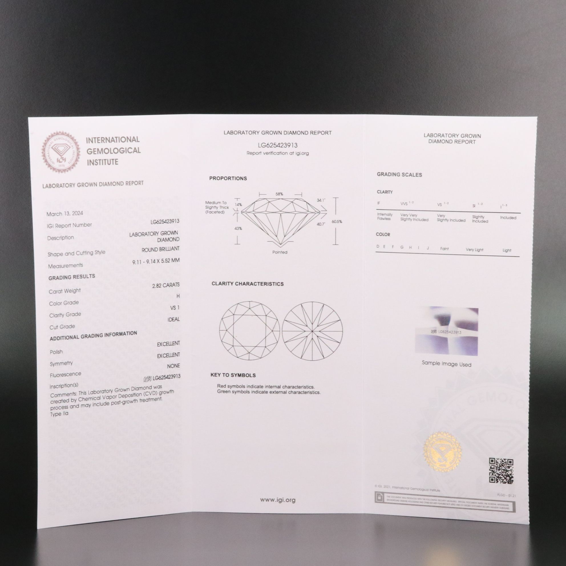 Loose 2.82 CT Lab Grown Diamond with IGI Report