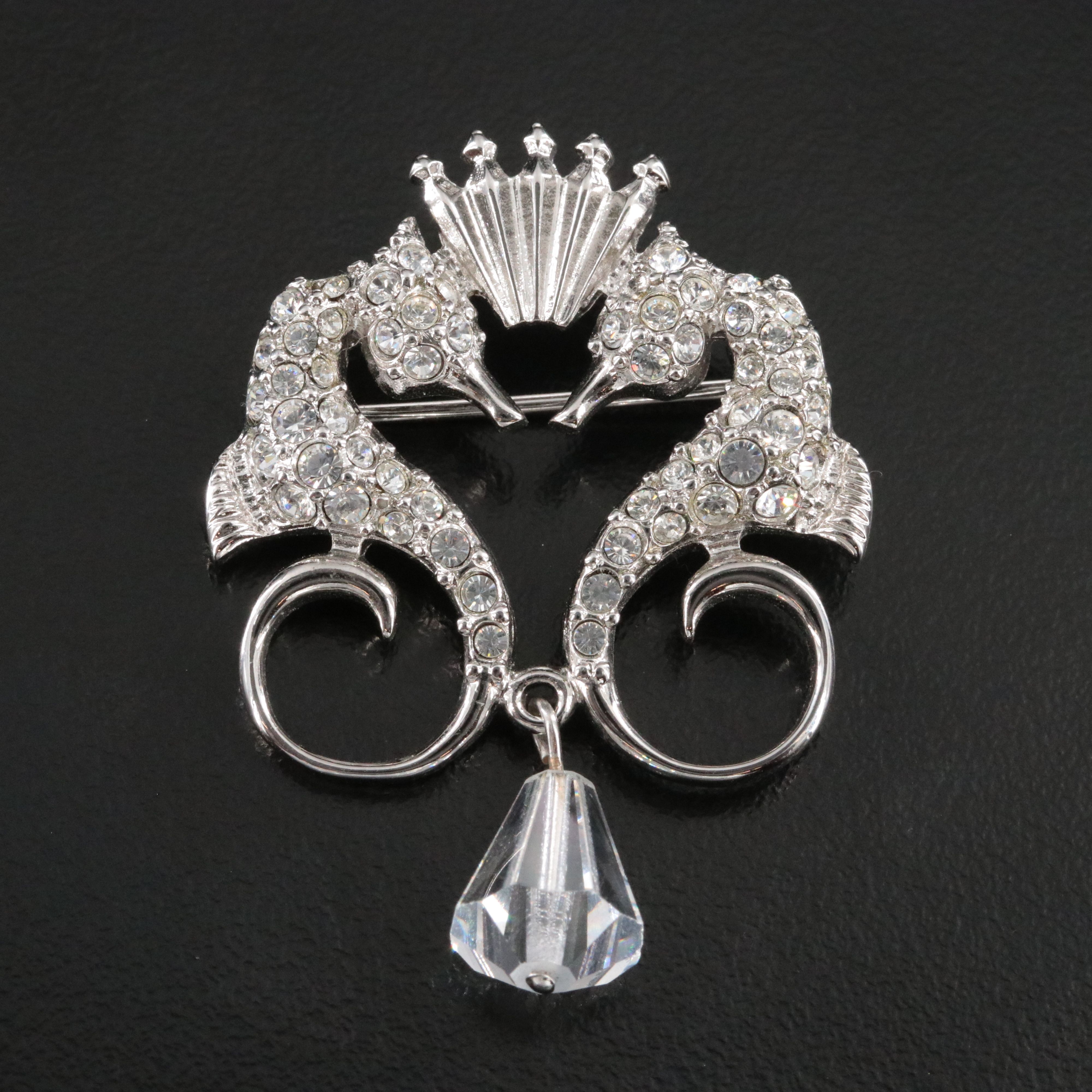 Swarovski Crowned Double Seahorse Crystal Brooch