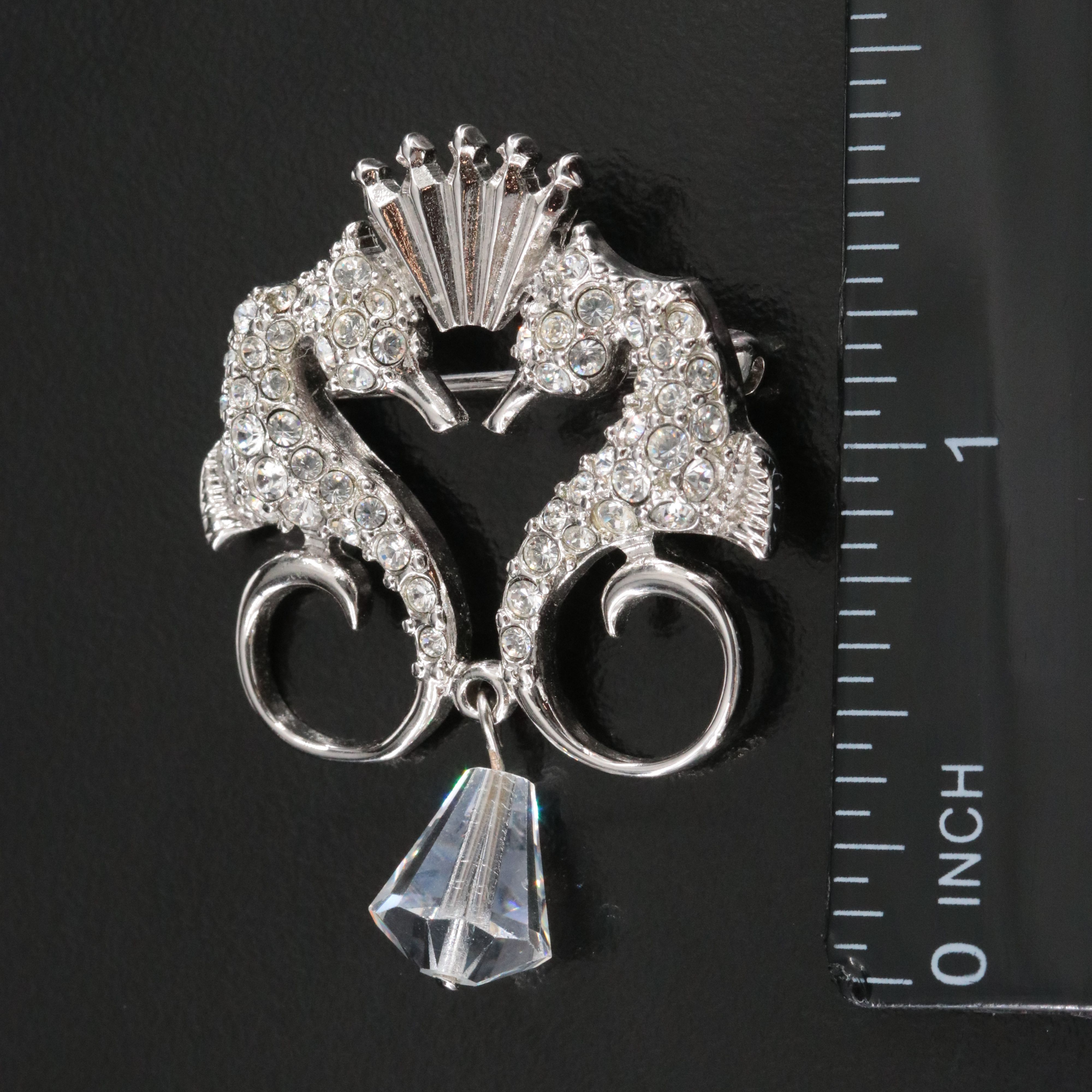 Swarovski Crowned Double Seahorse Crystal Brooch