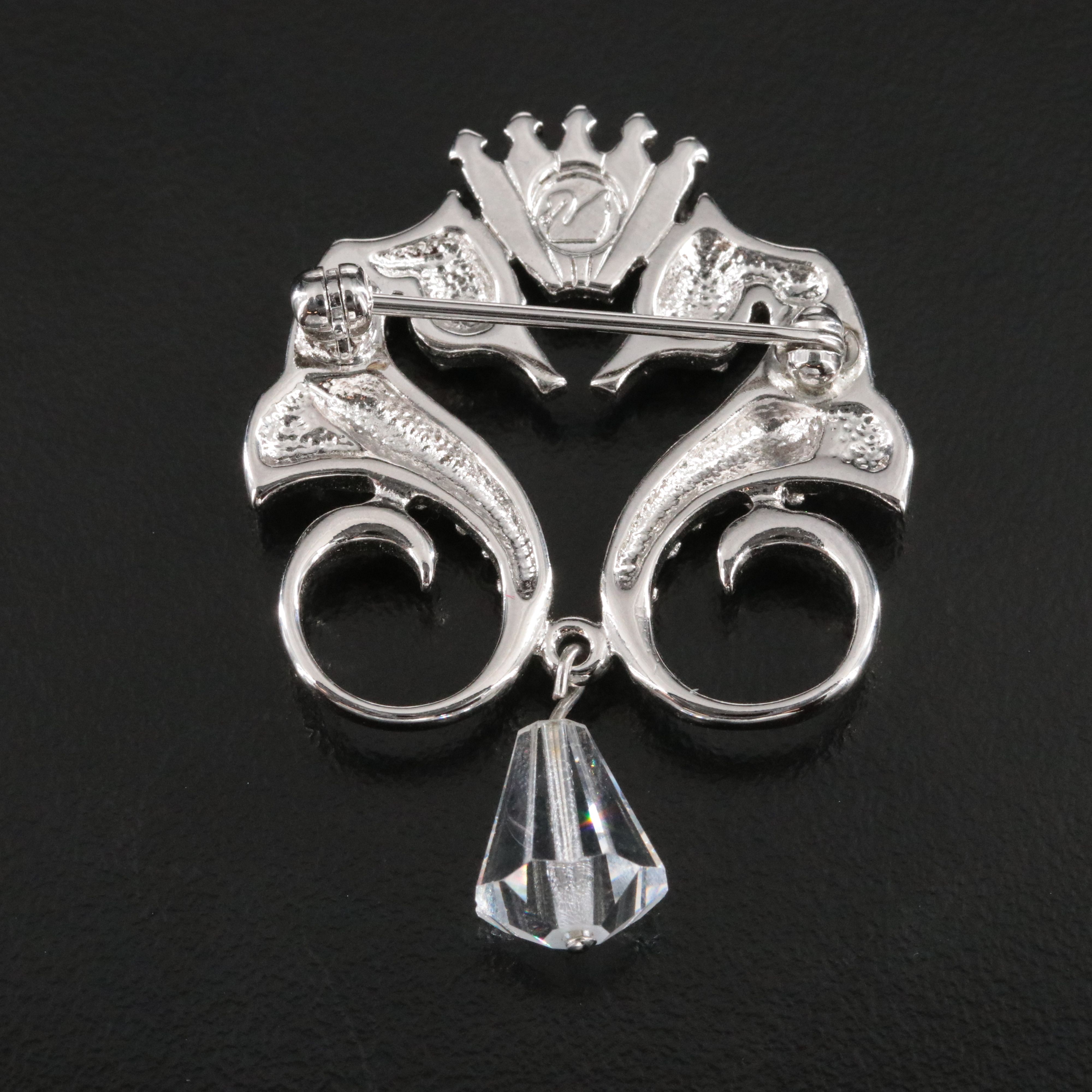 Swarovski Crowned Double Seahorse Crystal Brooch