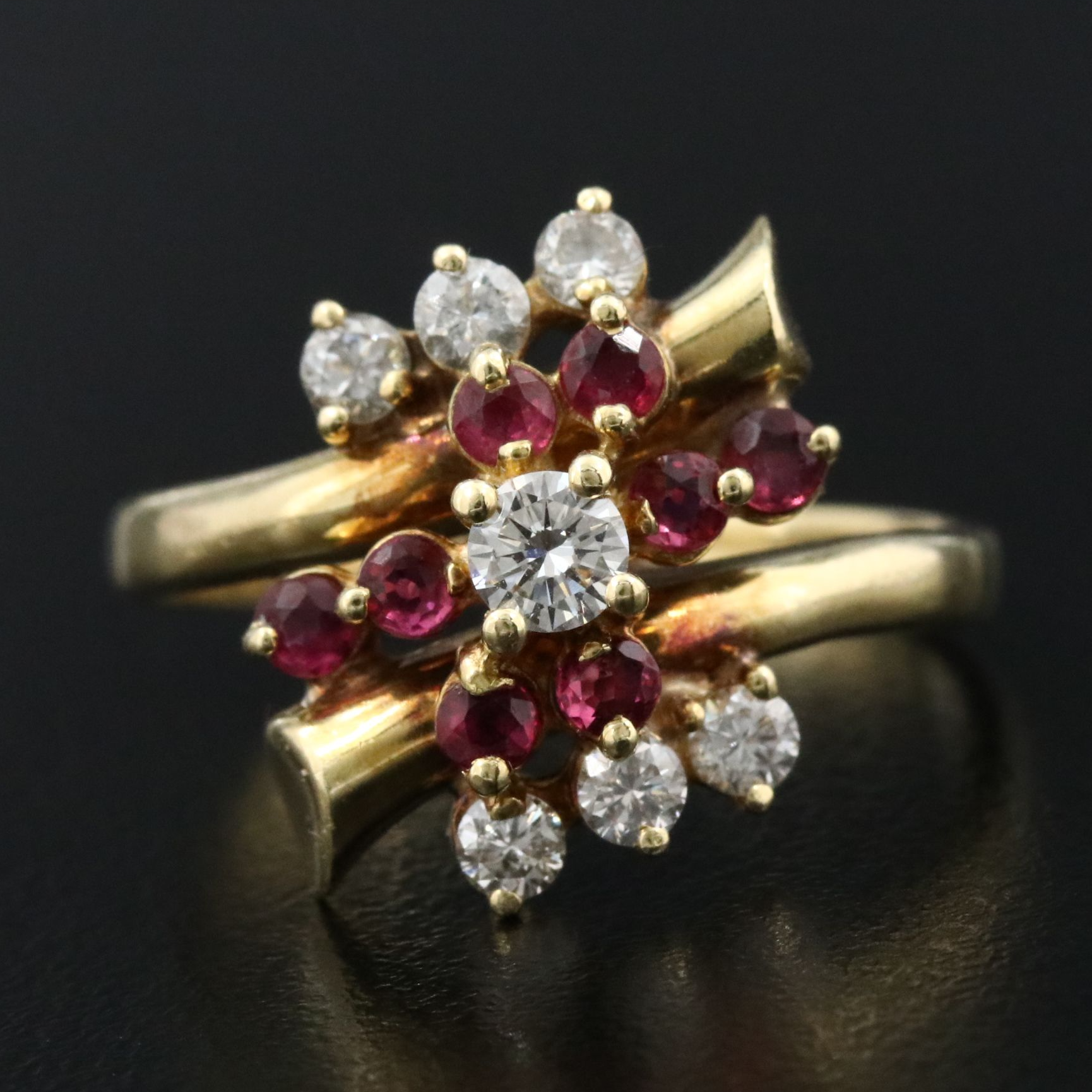 Vintage 18K Diamond and Ruby Bypass Ring