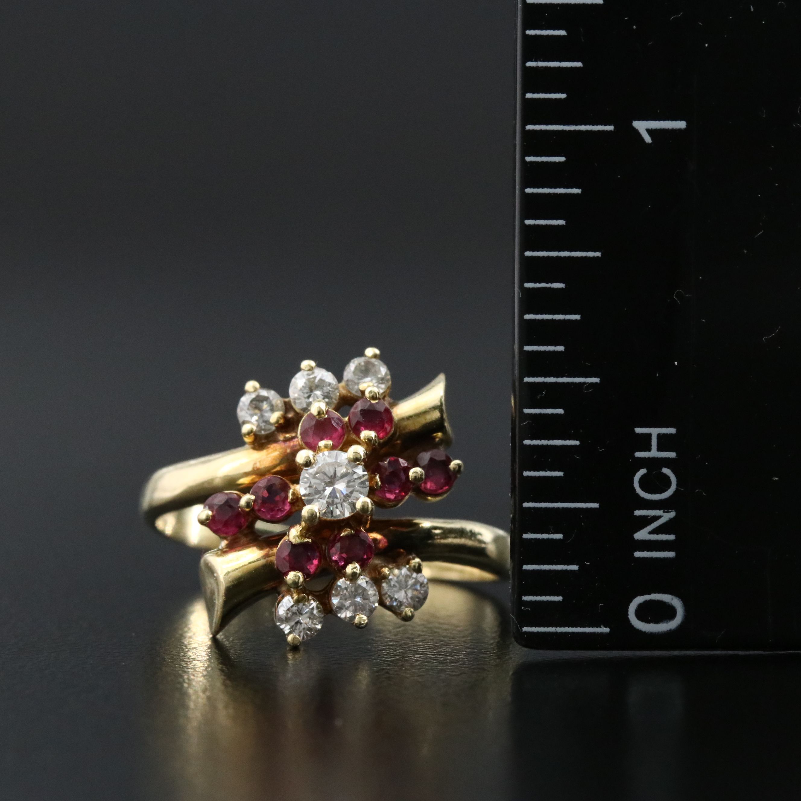 Vintage 18K Diamond and Ruby Bypass Ring
