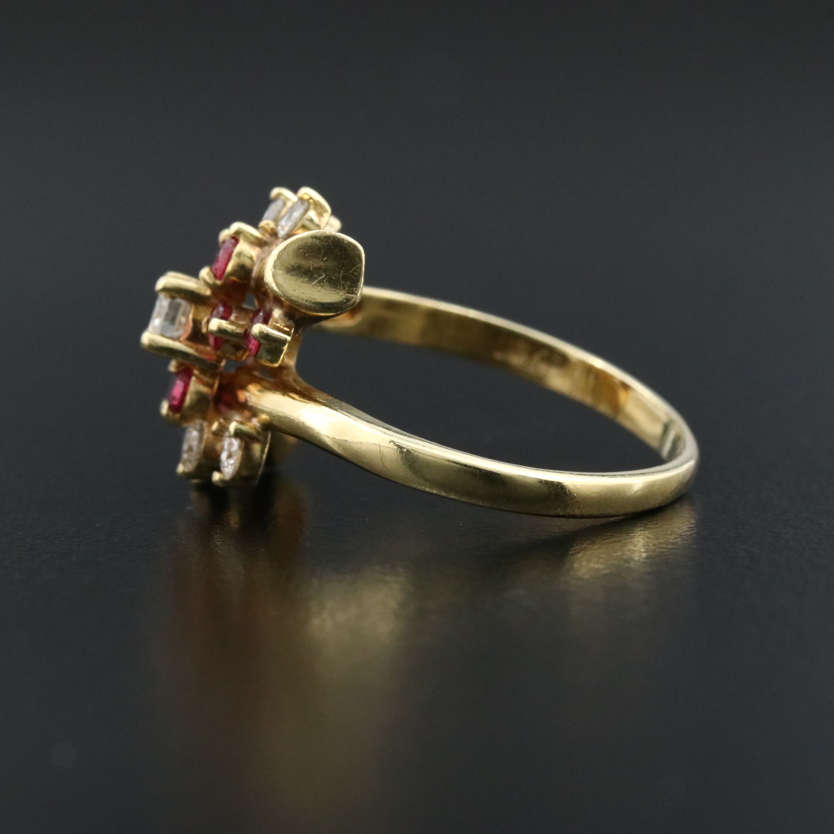 Vintage 18K Diamond and Ruby Bypass Ring