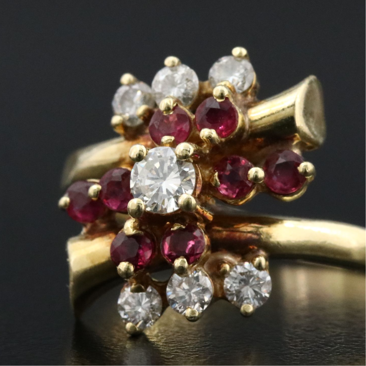 Vintage 18K Diamond and Ruby Bypass Ring