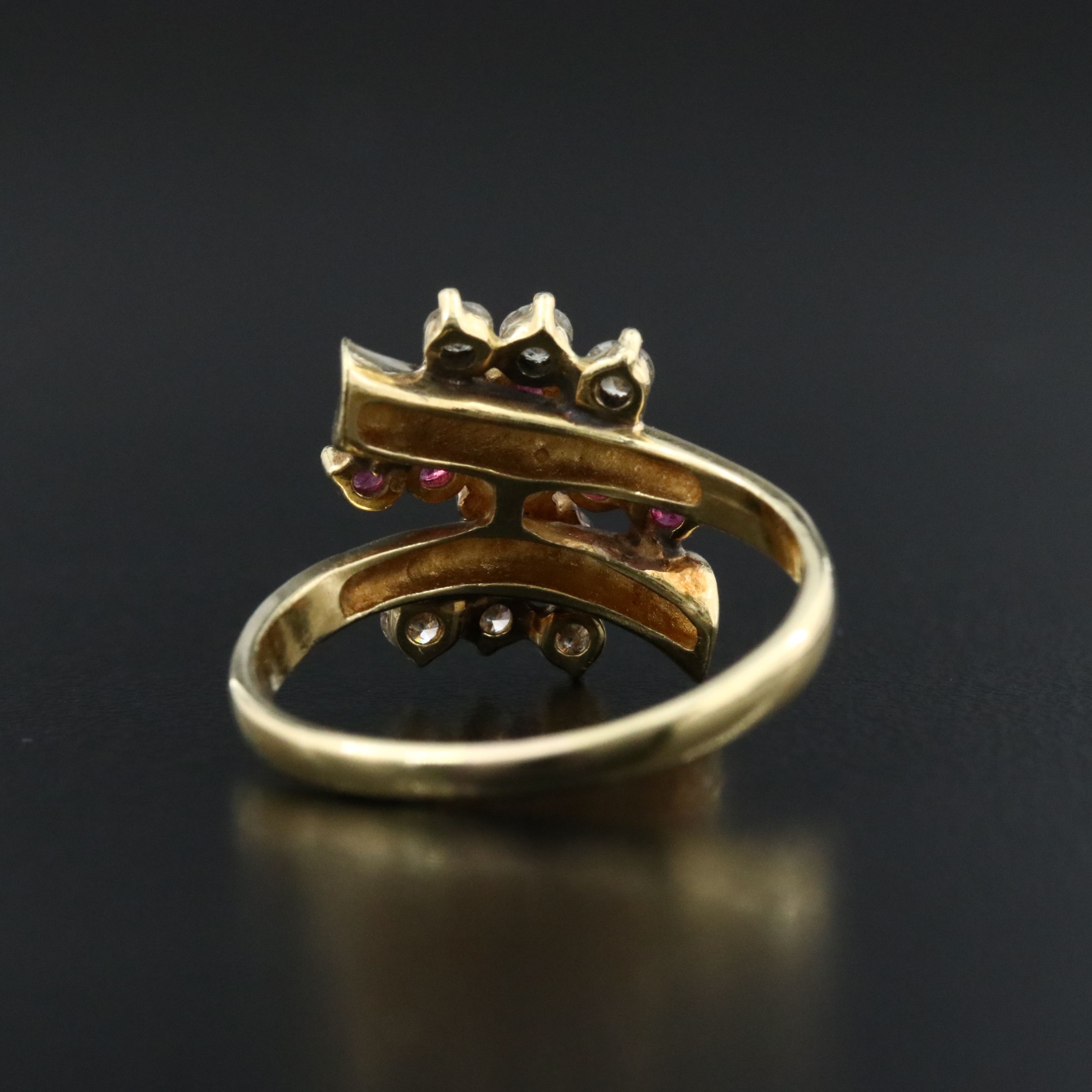 Vintage 18K Diamond and Ruby Bypass Ring