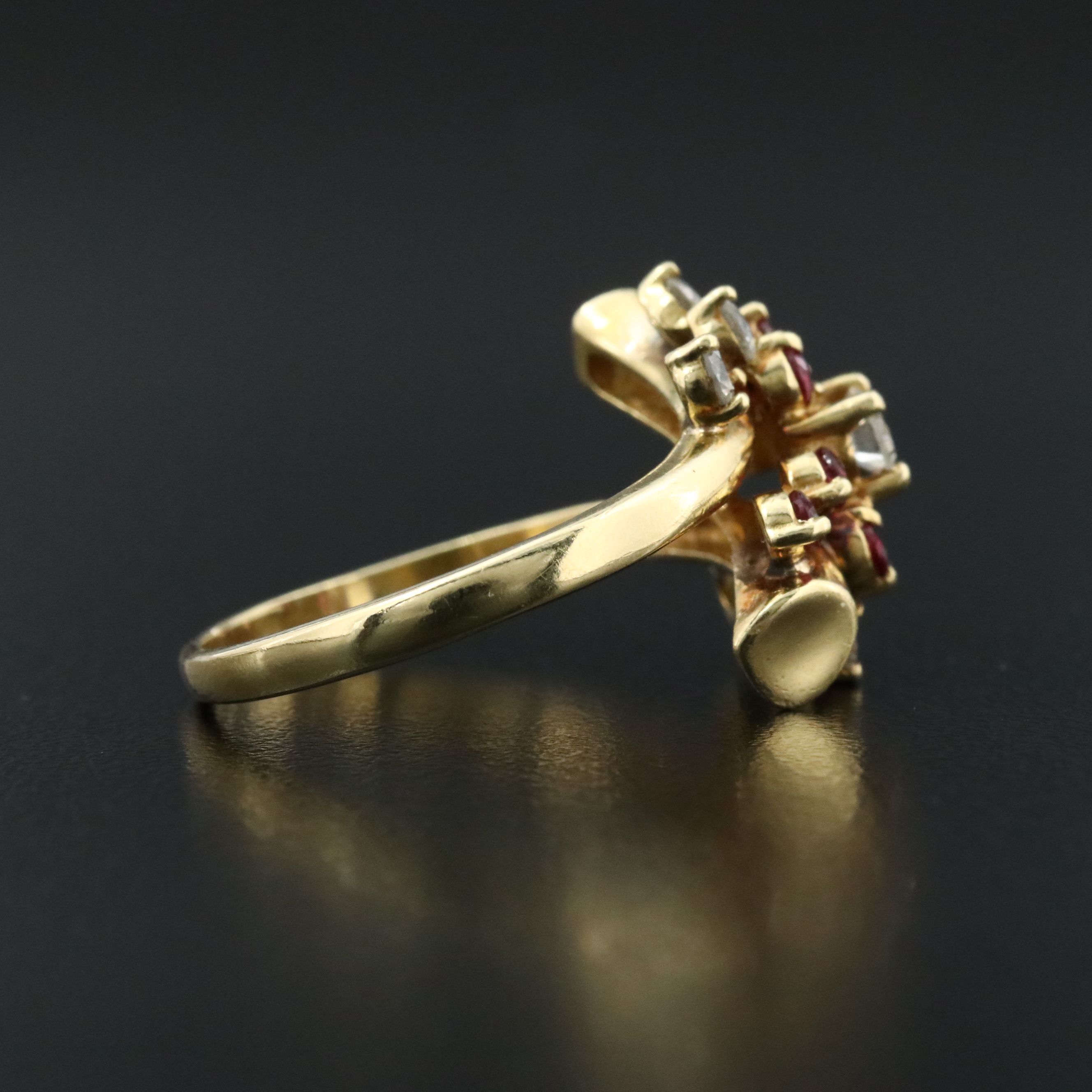 Vintage 18K Diamond and Ruby Bypass Ring