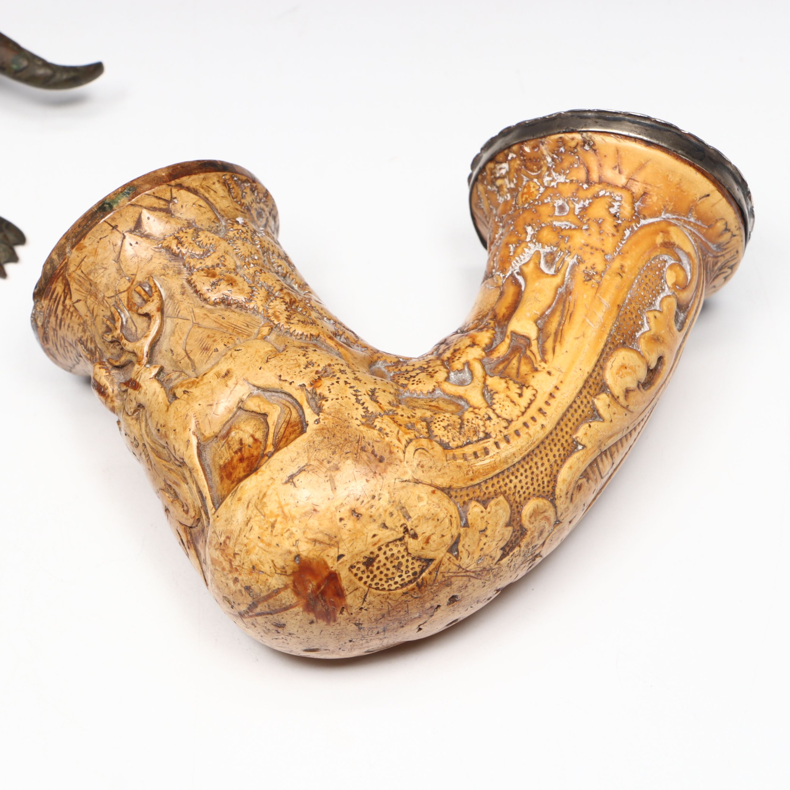 Chinese and Other Metal Ashtrays with Metal Turtle and Carved Wood Tobacco Pipe