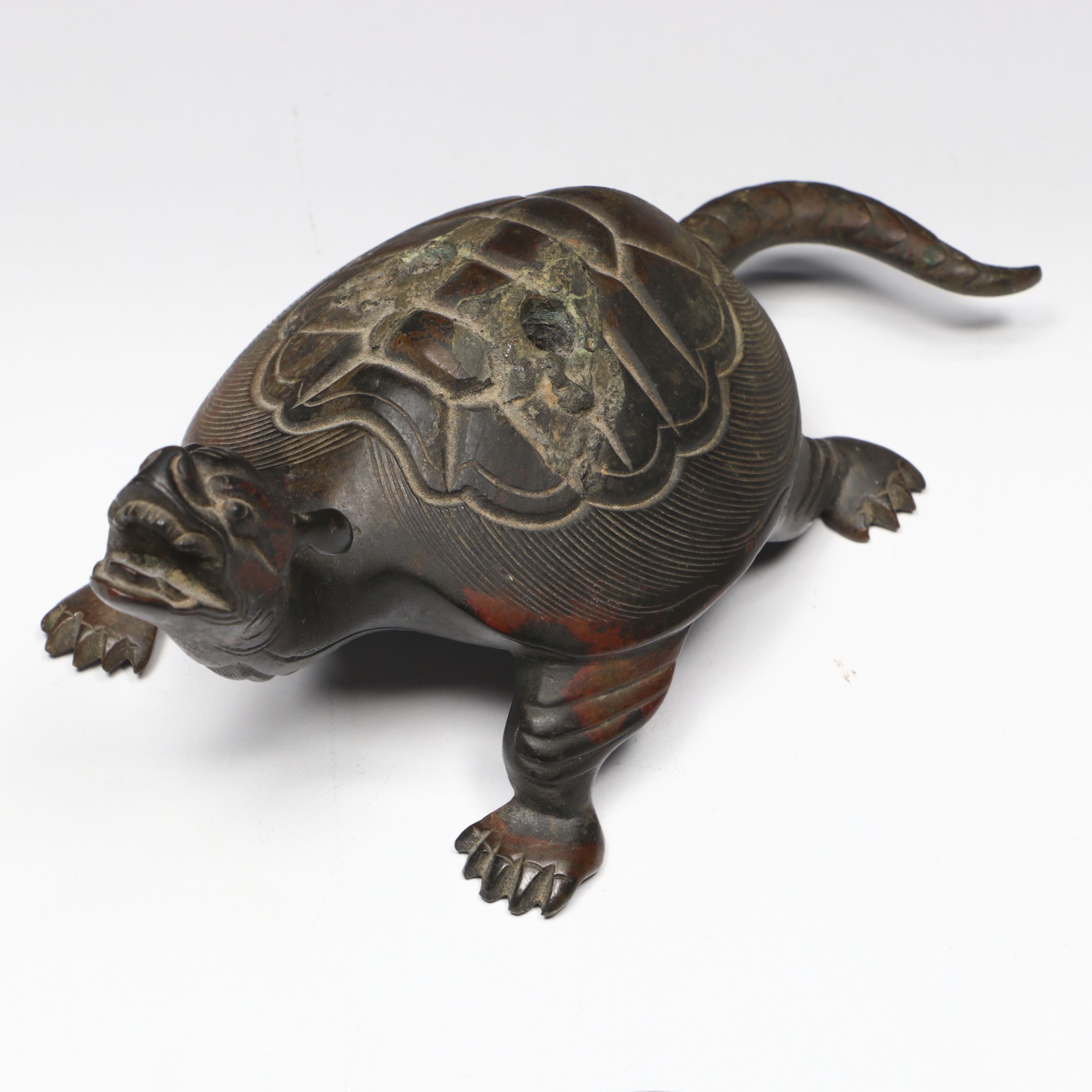 Chinese and Other Metal Ashtrays with Metal Turtle and Carved Wood Tobacco Pipe