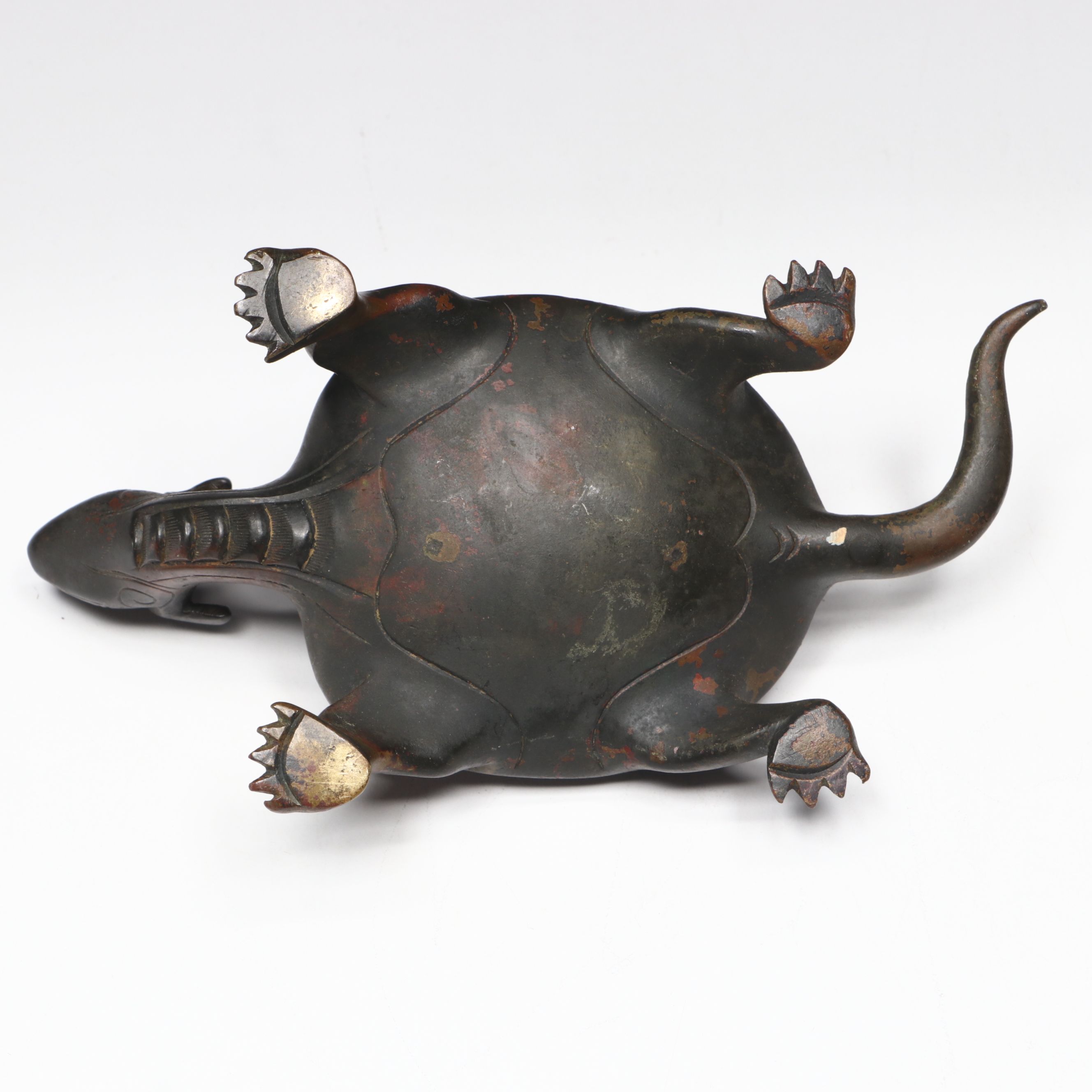 Chinese and Other Metal Ashtrays with Metal Turtle and Carved Wood Tobacco Pipe