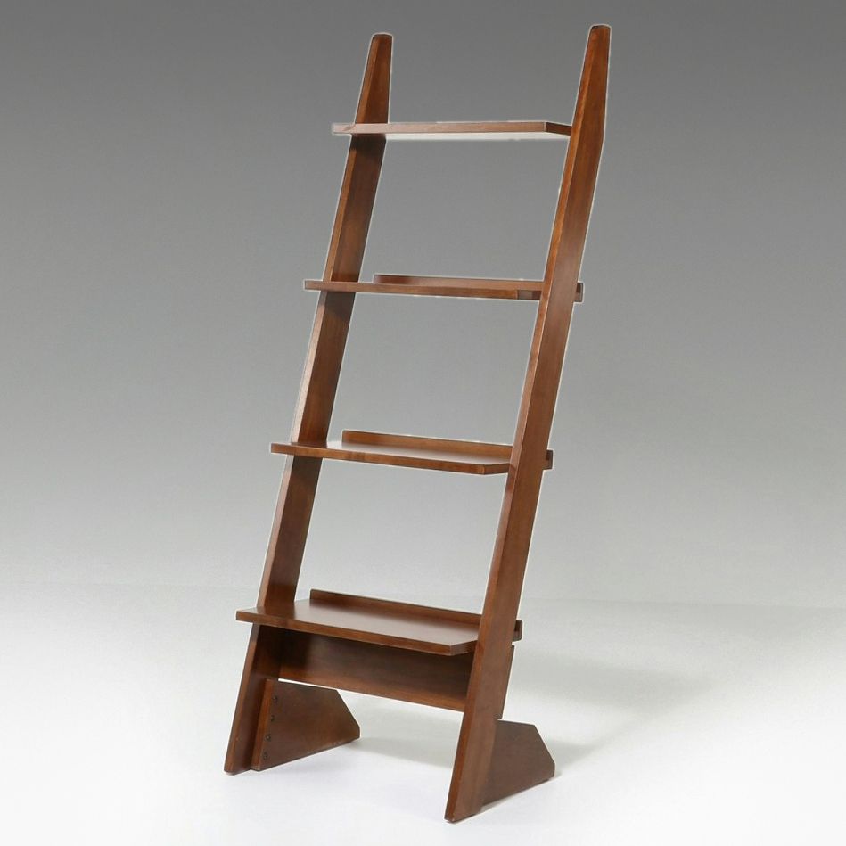 Contemporary Mid-Century Style Leaning Ladder Bookshelf, 21st Century