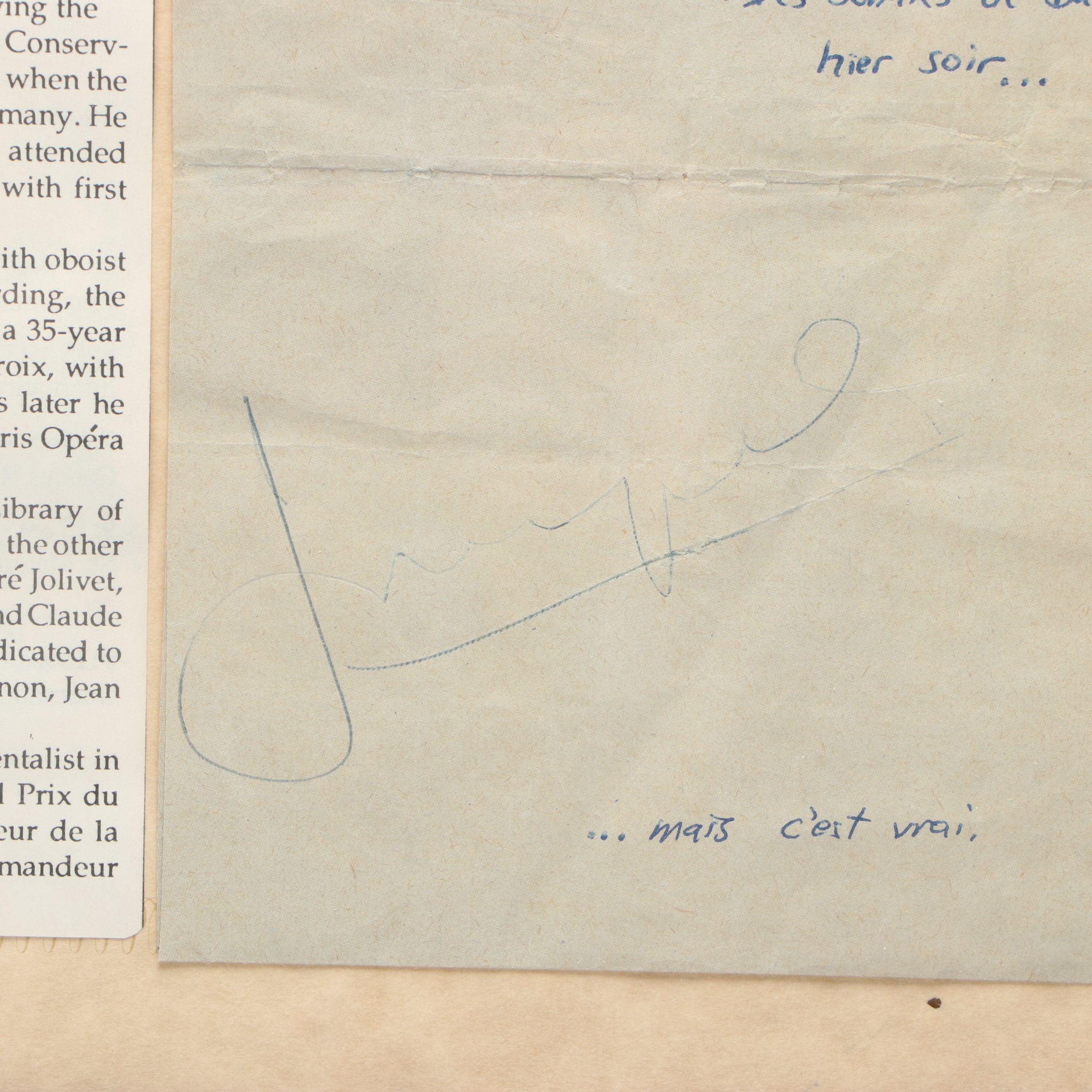 Jean-Pierre Rampal Signed Paper