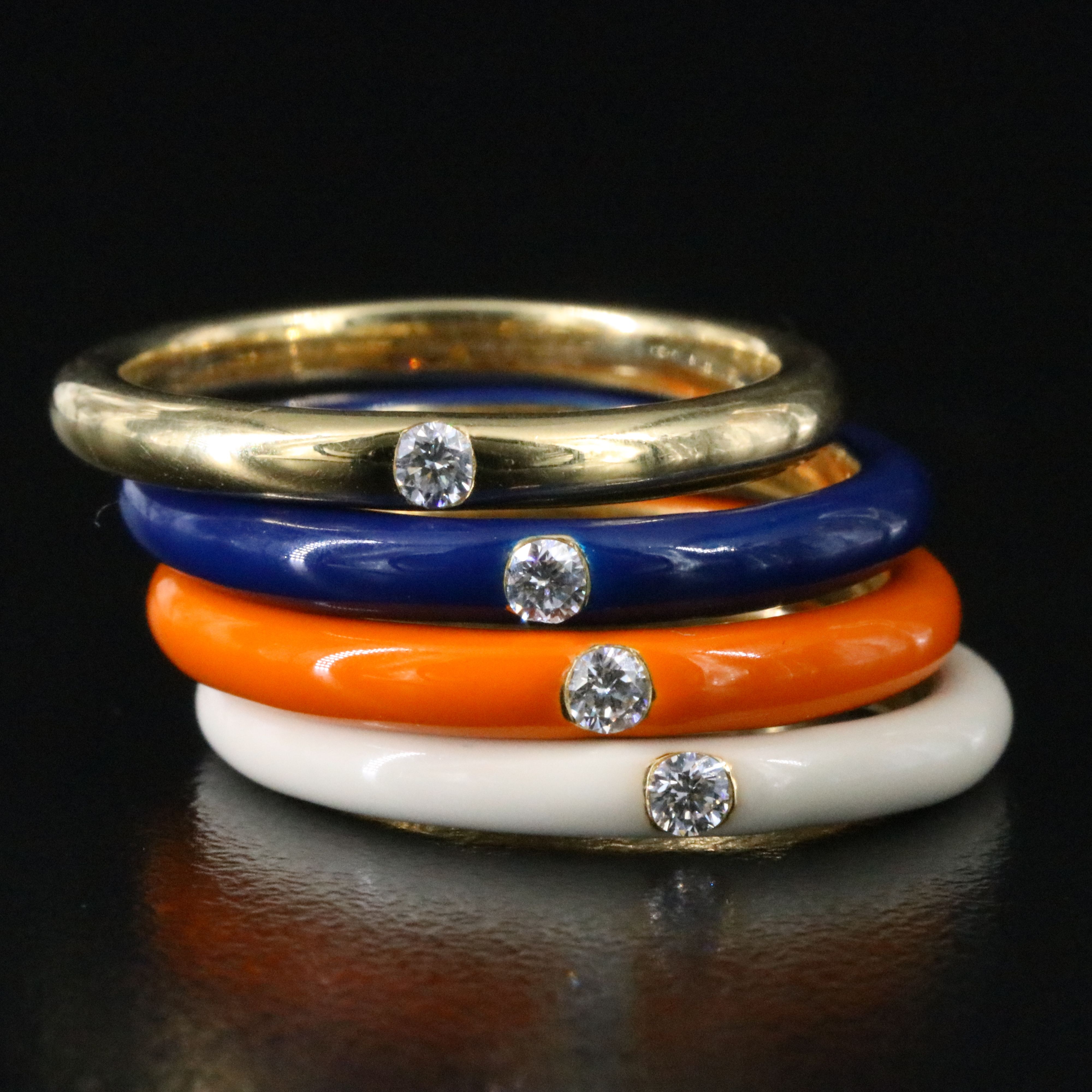 Adolfo Courrier 0.16 CTW Diamond and Enamel Stacker Rings