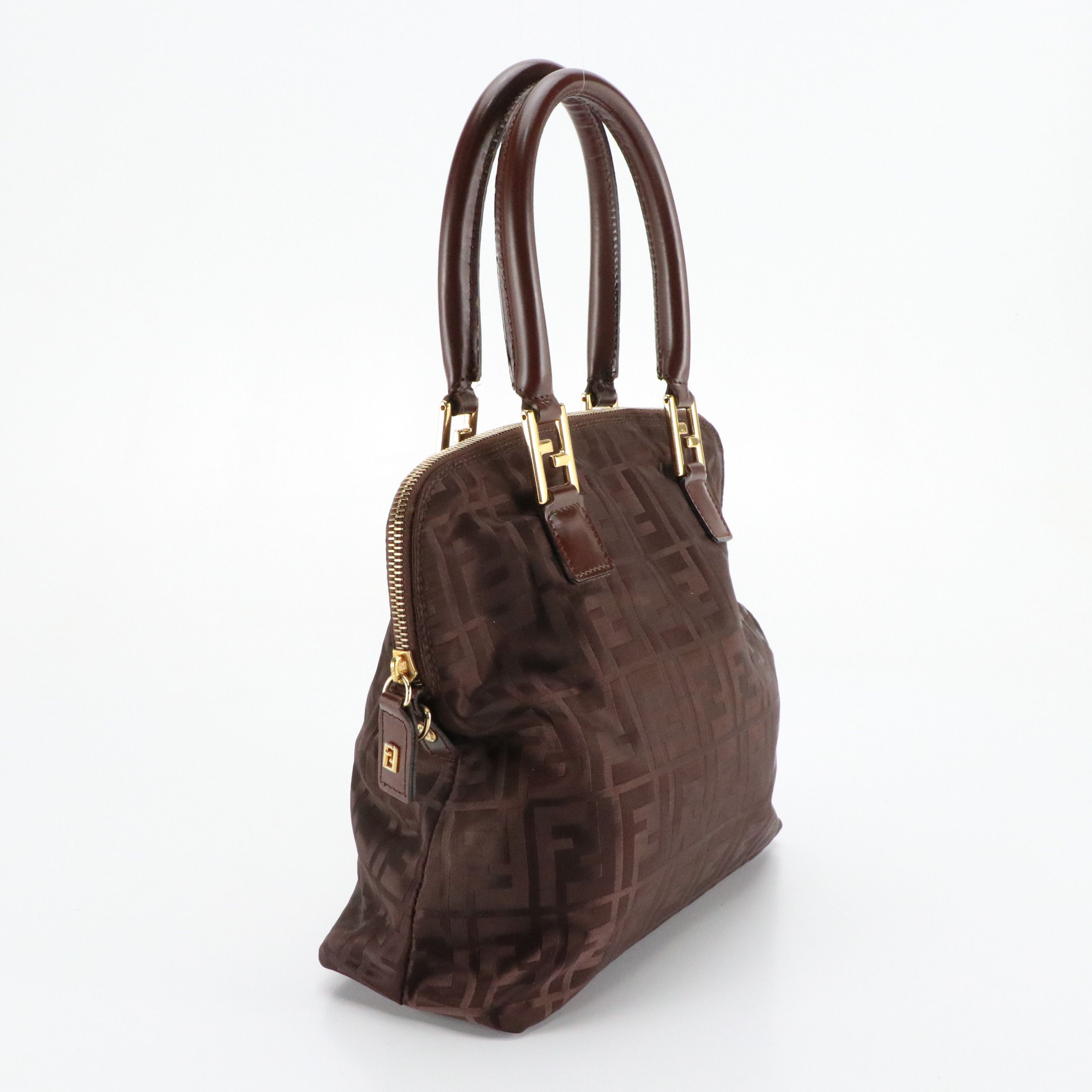 Fendi Small Top Handle Satchel in Brown FF Satin Jacquard and Leather