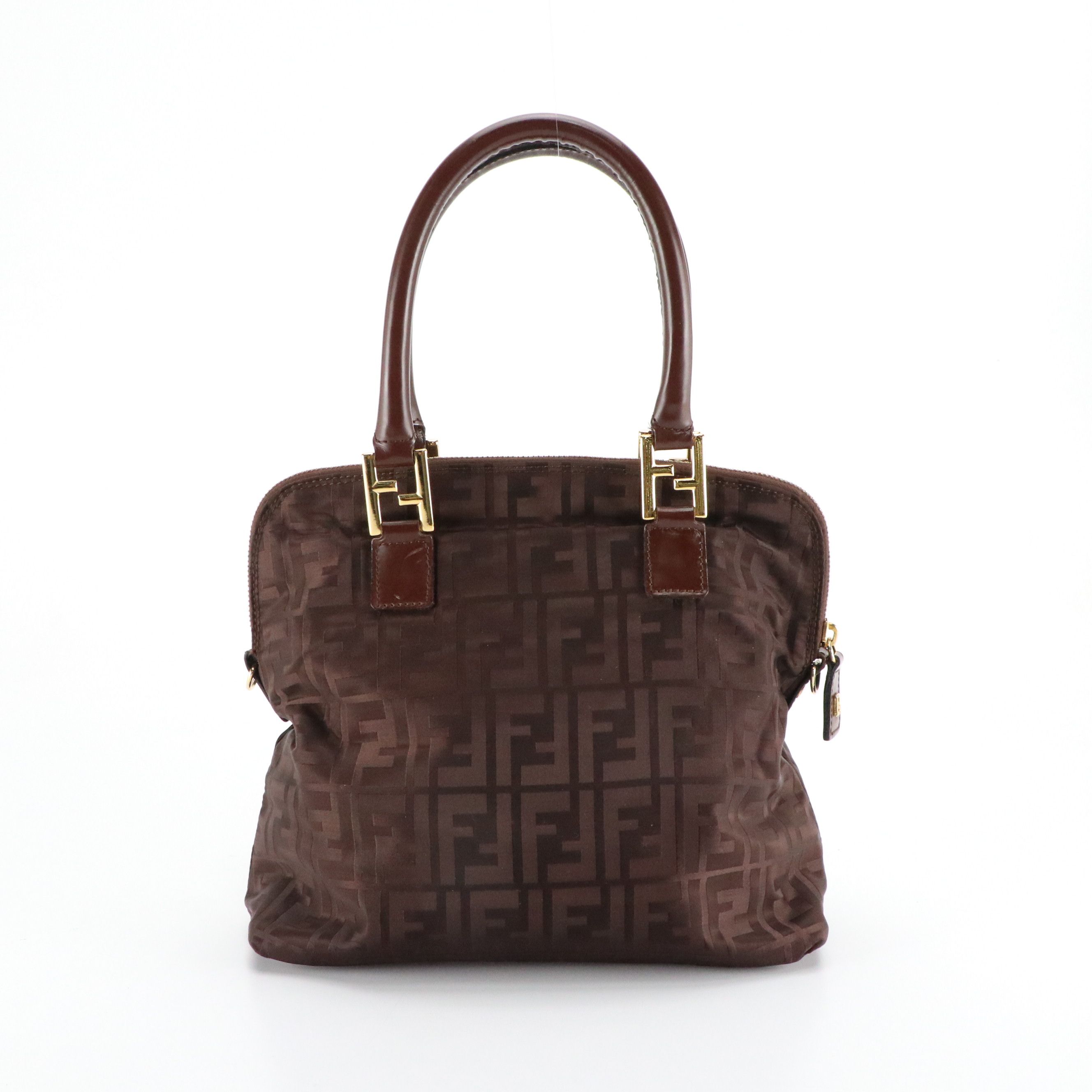 Fendi Small Top Handle Satchel in Brown FF Satin Jacquard and Leather