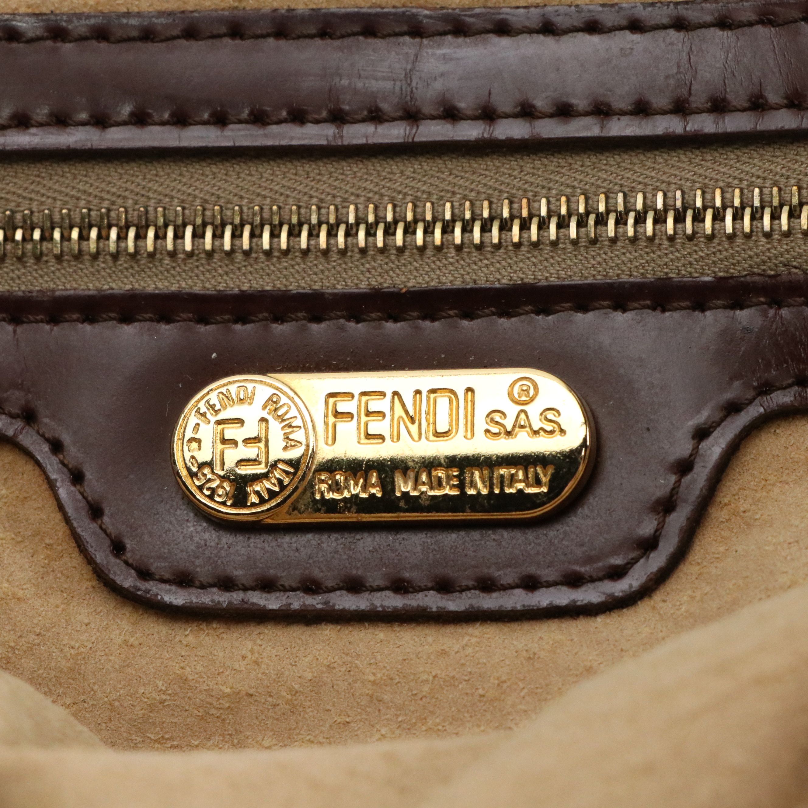 Fendi Small Top Handle Satchel in Brown FF Satin Jacquard and Leather