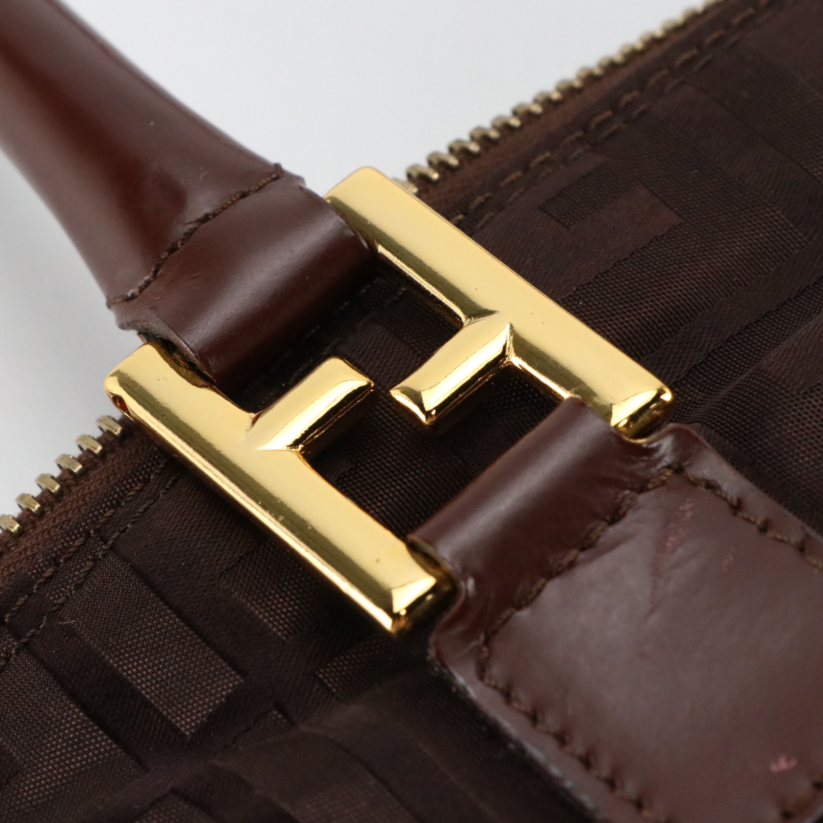 Fendi Small Top Handle Satchel in Brown FF Satin Jacquard and Leather