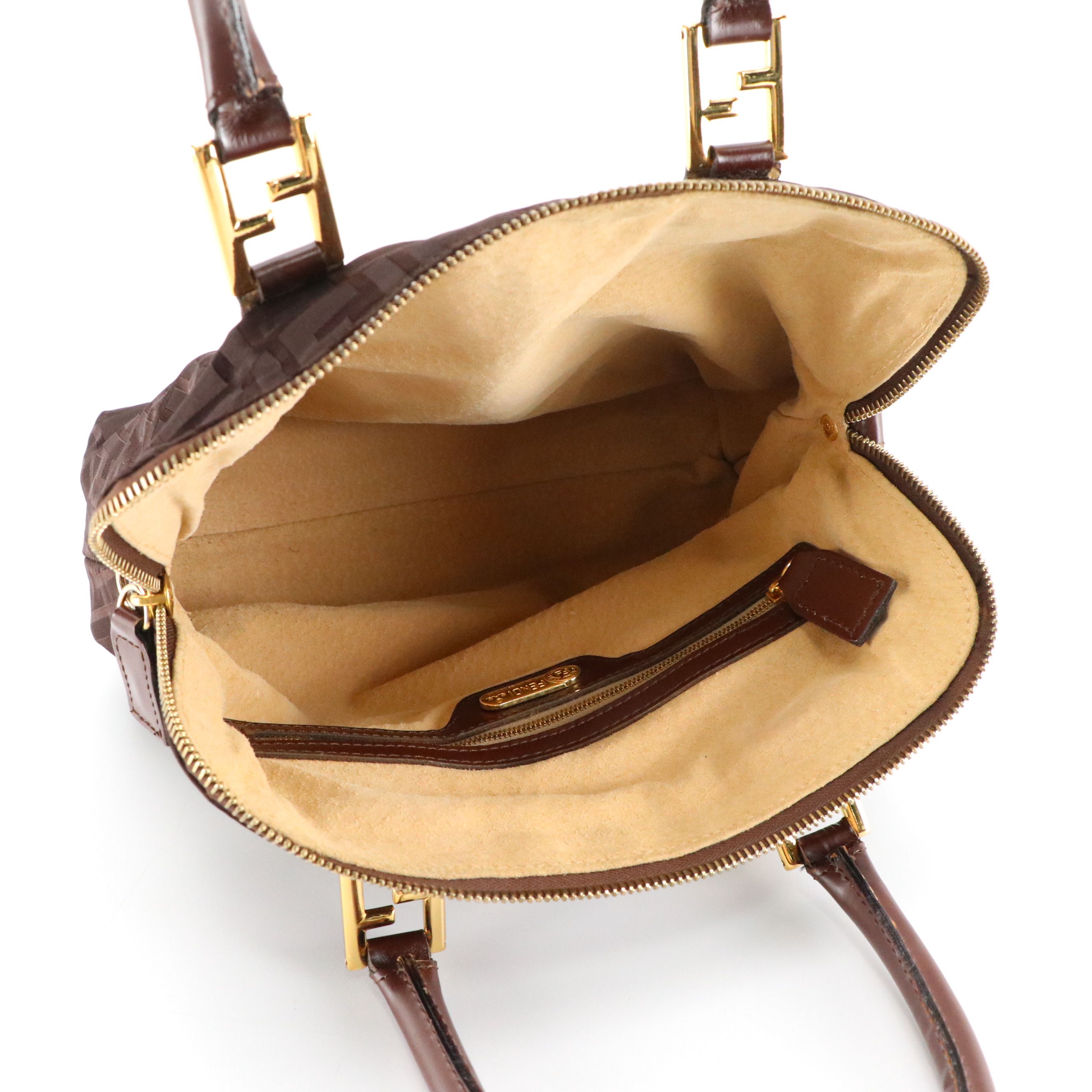 Fendi Small Top Handle Satchel in Brown FF Satin Jacquard and Leather