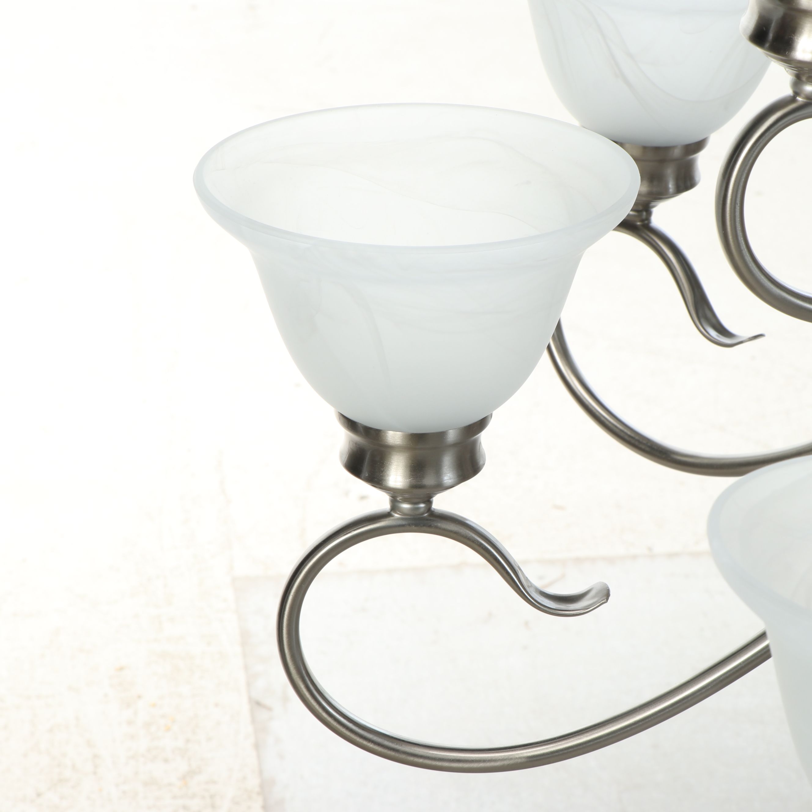 Brushed Nickel and Satin Glass Triple Tier Chandelier, 21st Century