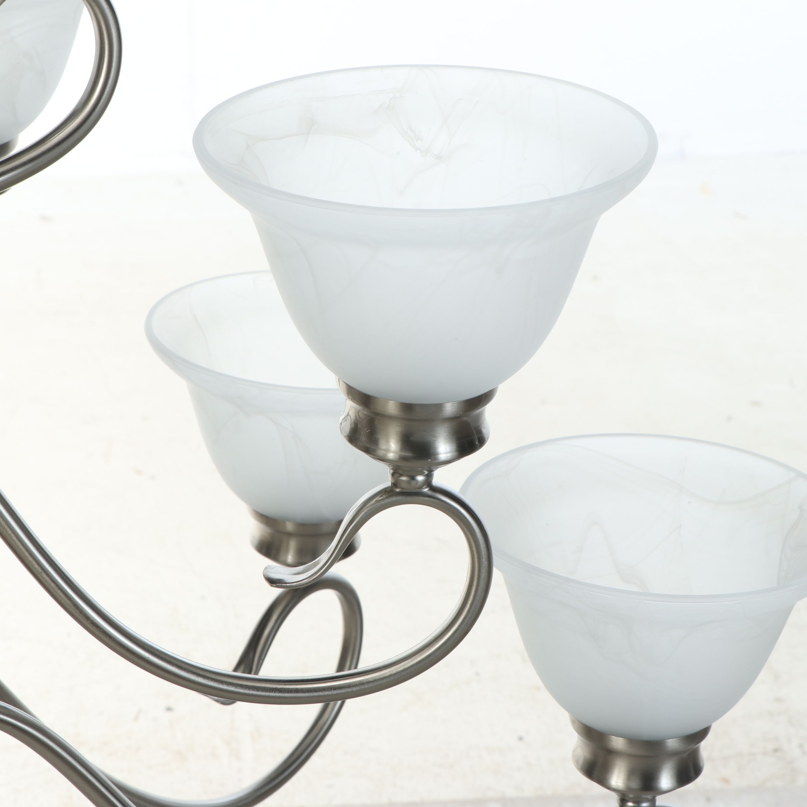 Brushed Nickel and Satin Glass Triple Tier Chandelier, 21st Century