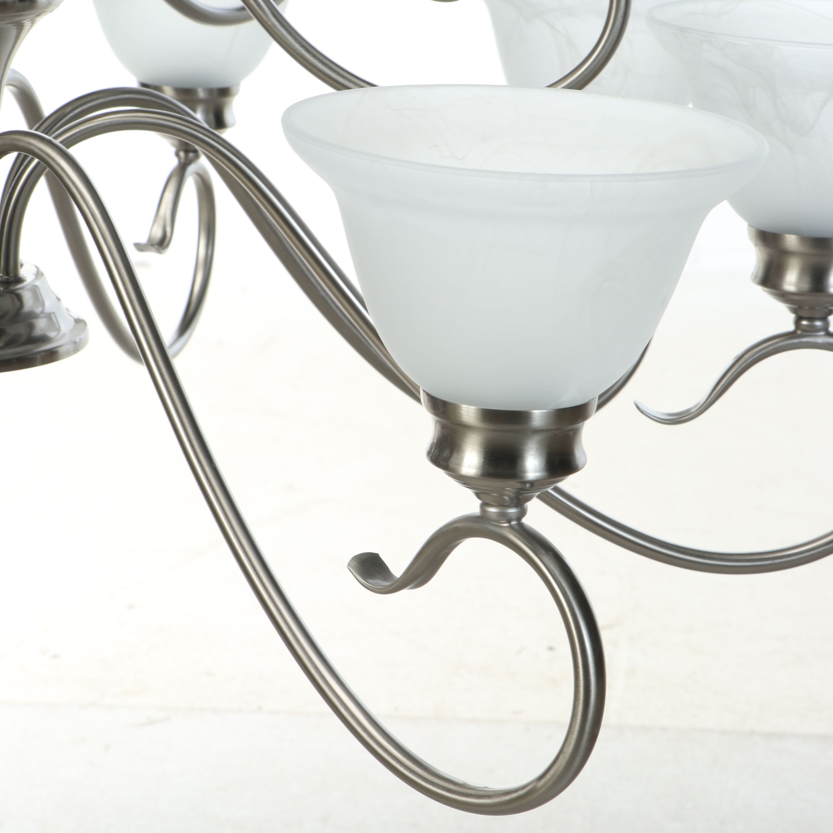 Brushed Nickel and Satin Glass Triple Tier Chandelier, 21st Century