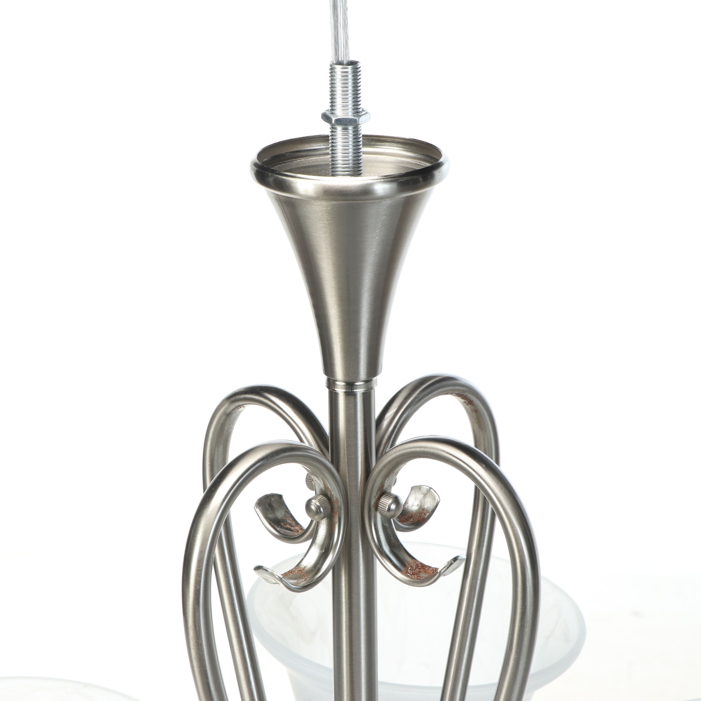 Brushed Nickel and Satin Glass Triple Tier Chandelier, 21st Century