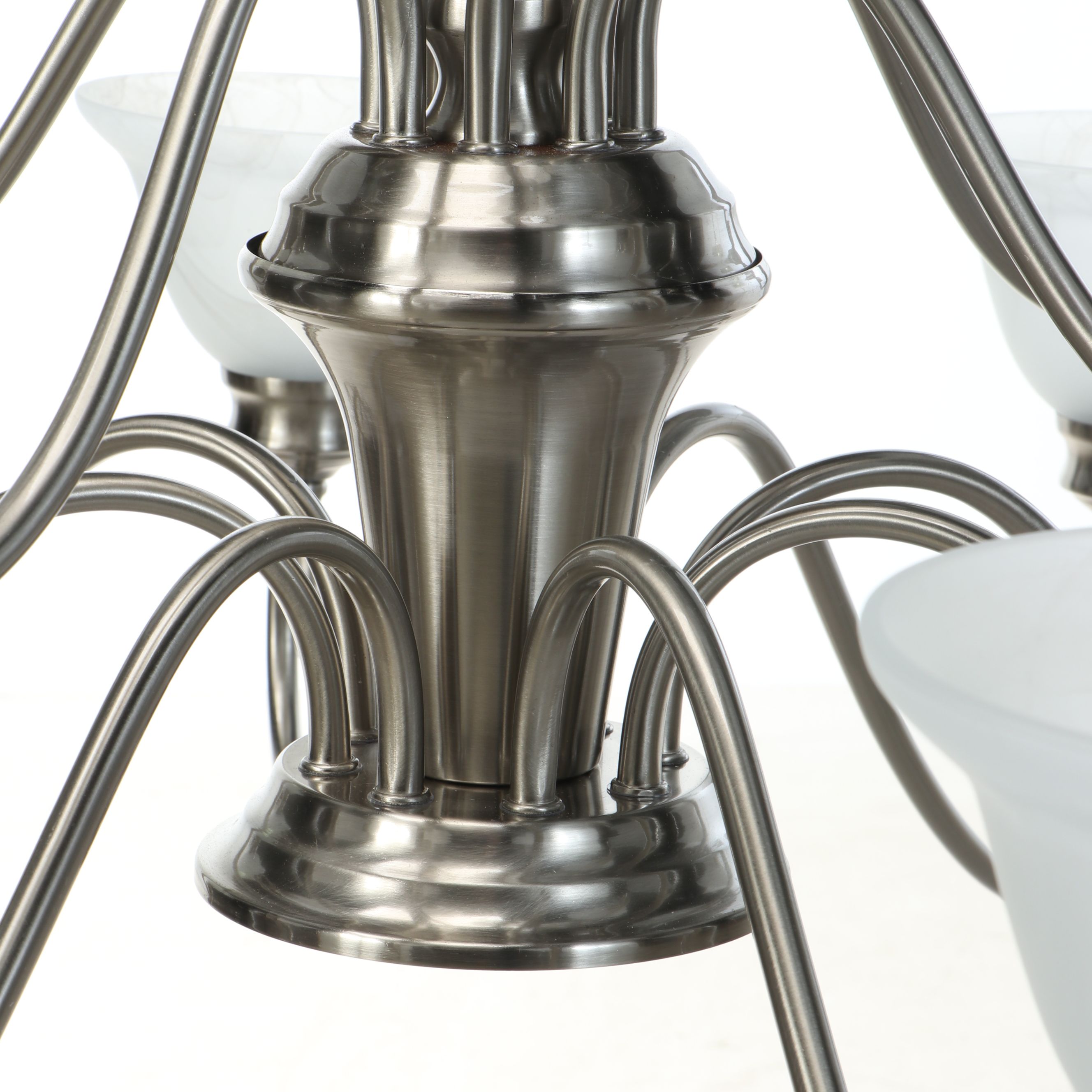 Brushed Nickel and Satin Glass Triple Tier Chandelier, 21st Century