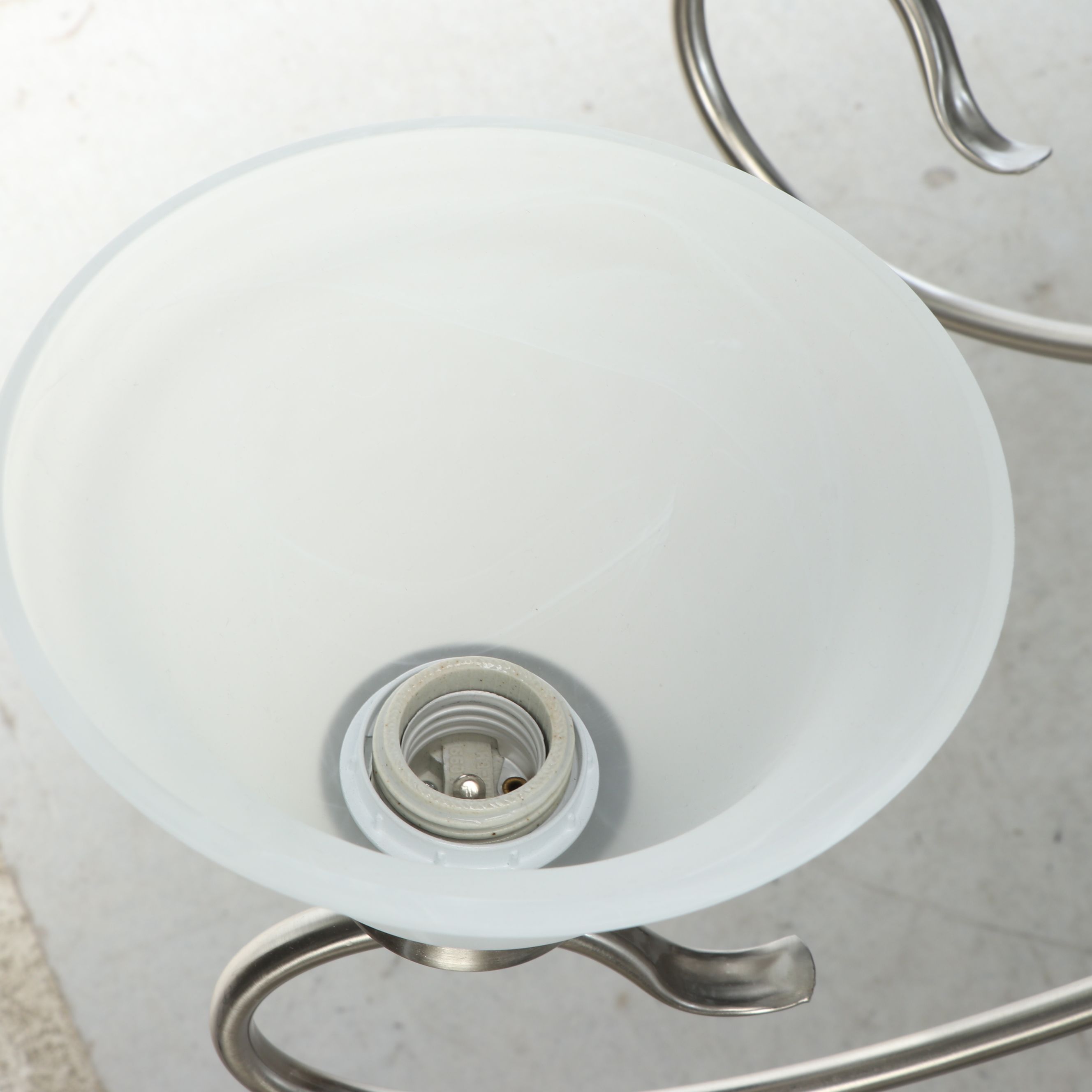 Brushed Nickel and Satin Glass Triple Tier Chandelier, 21st Century