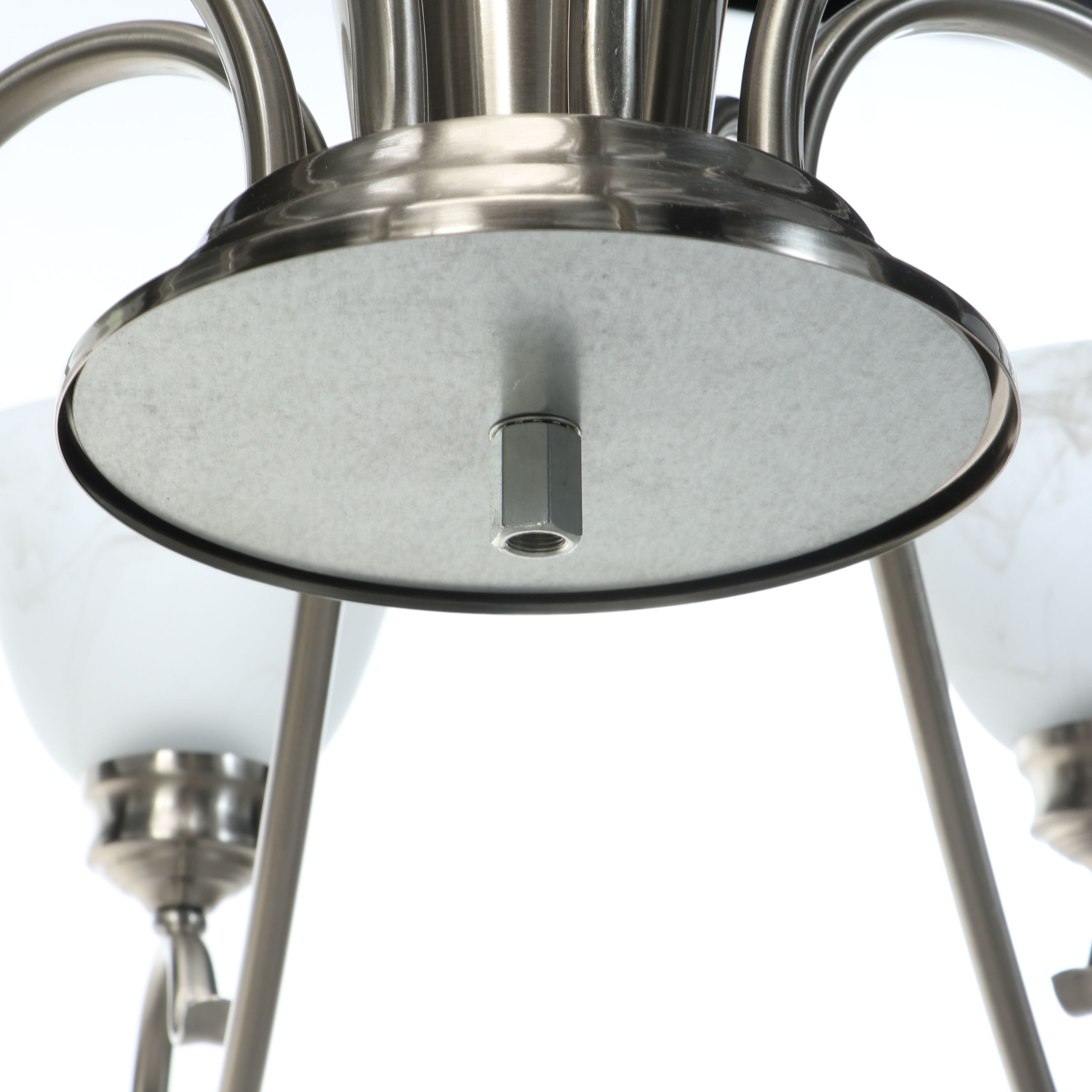 Brushed Nickel and Satin Glass Triple Tier Chandelier, 21st Century