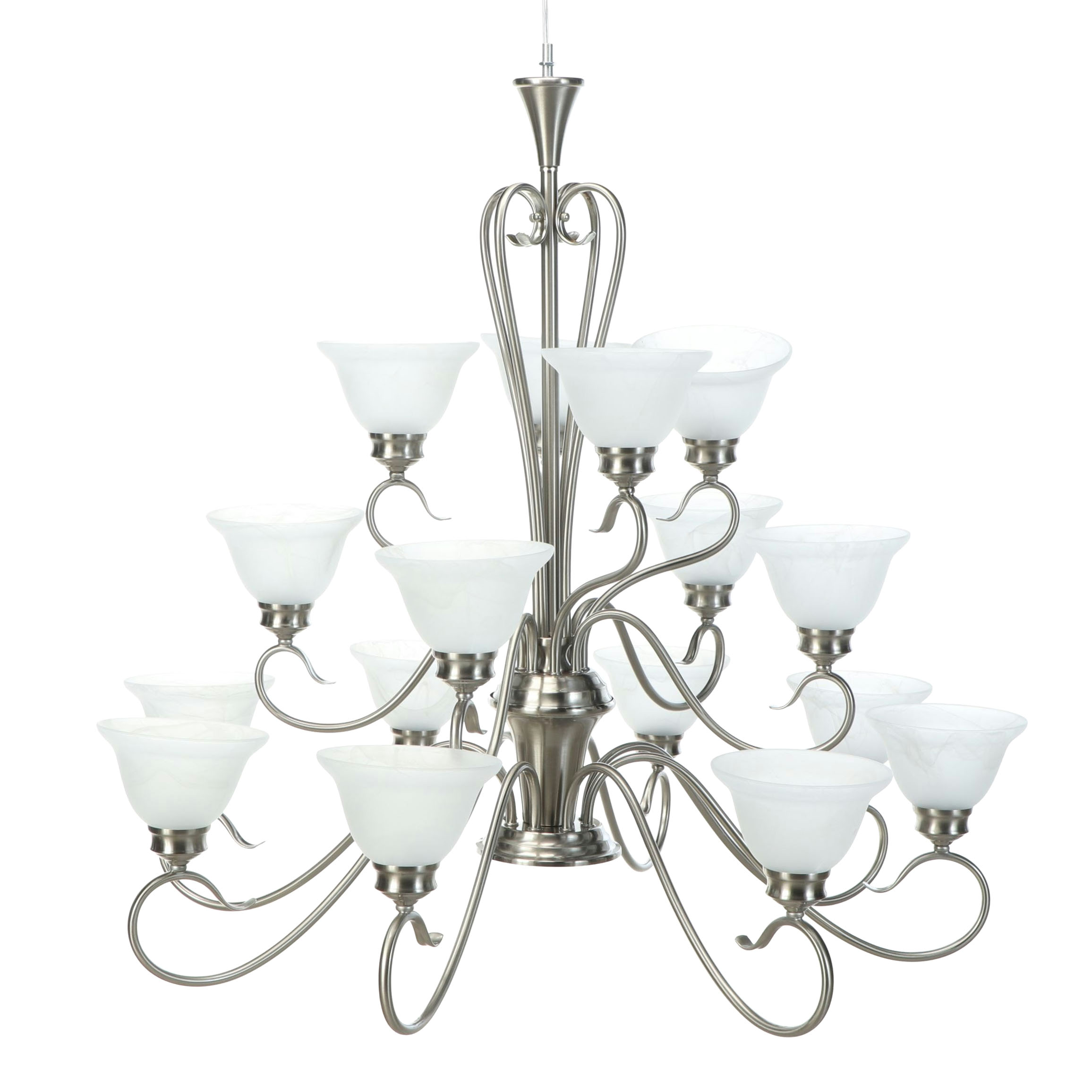 Brushed Nickel and Satin Glass Triple Tier Chandelier, 21st Century