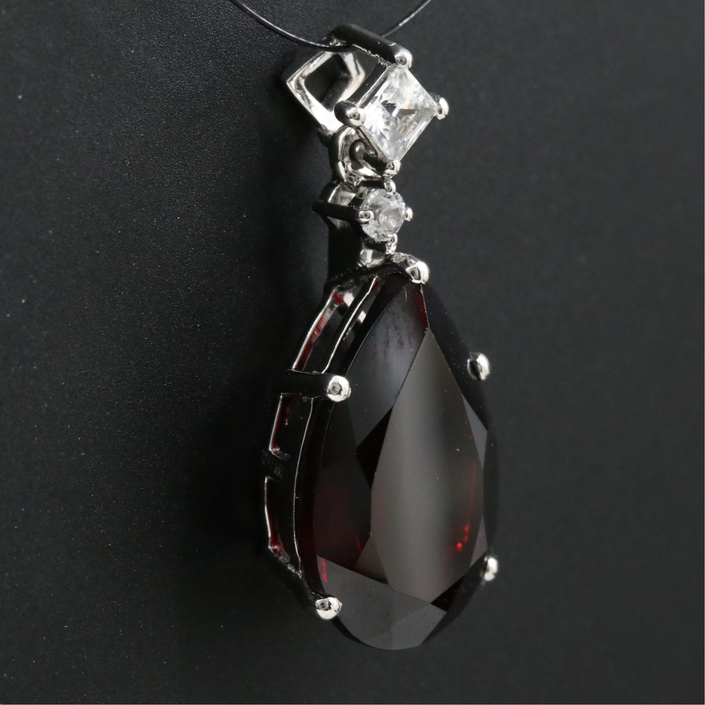 Platinum Garnet and White Sapphire Pendant