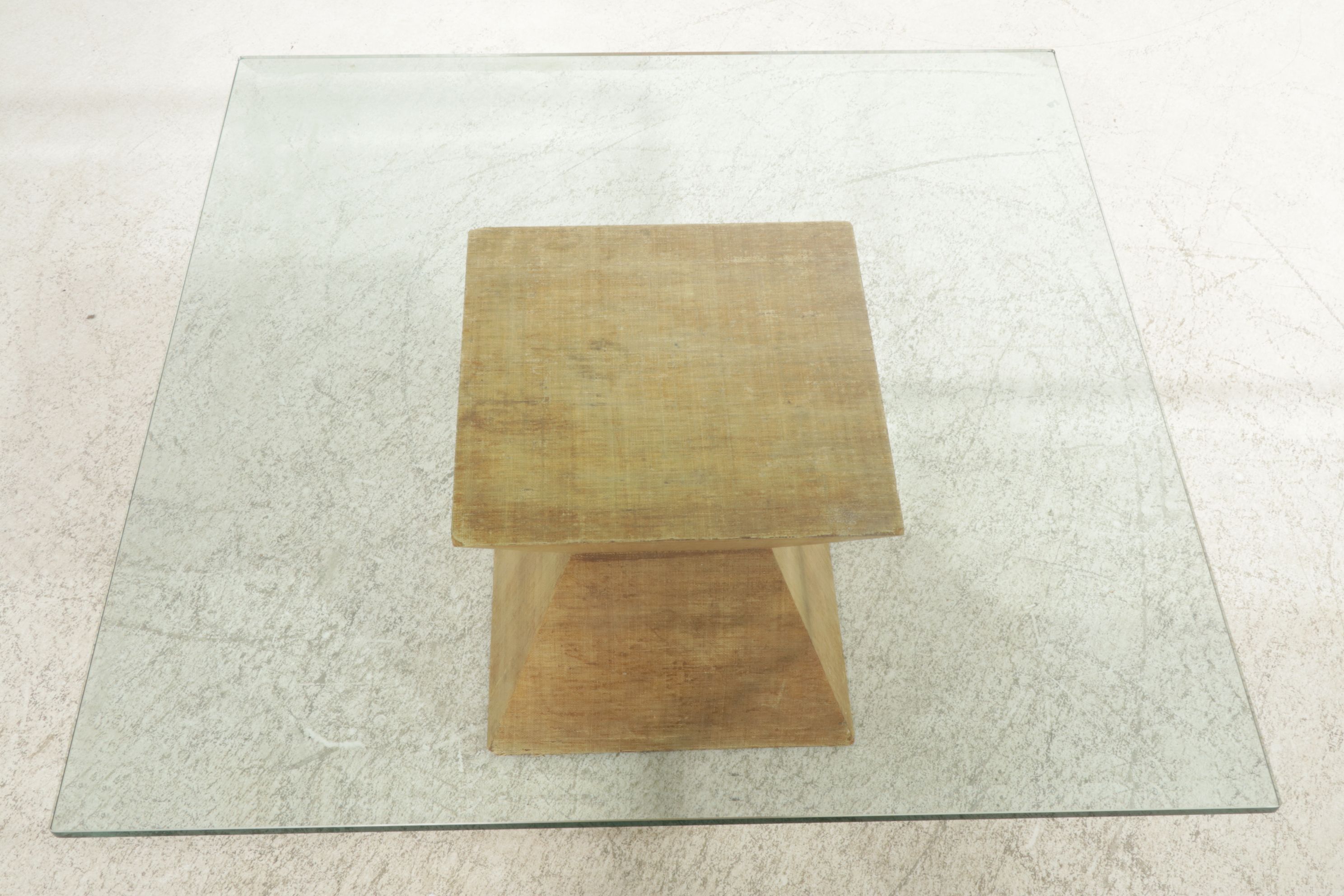 Postmodern Glass-Top Cocktail Table with Hourglass Shaped Base