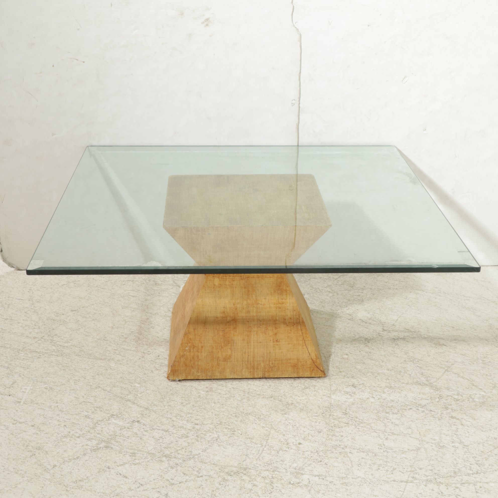 Postmodern Glass-Top Cocktail Table with Hourglass Shaped Base