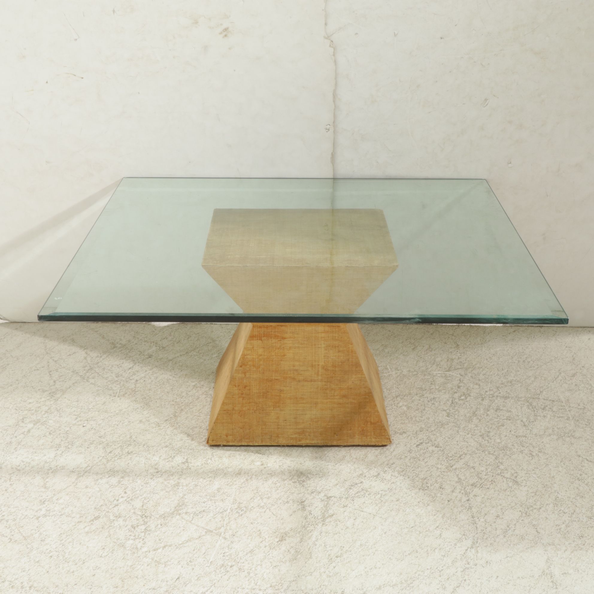 Postmodern Glass-Top Cocktail Table with Hourglass Shaped Base