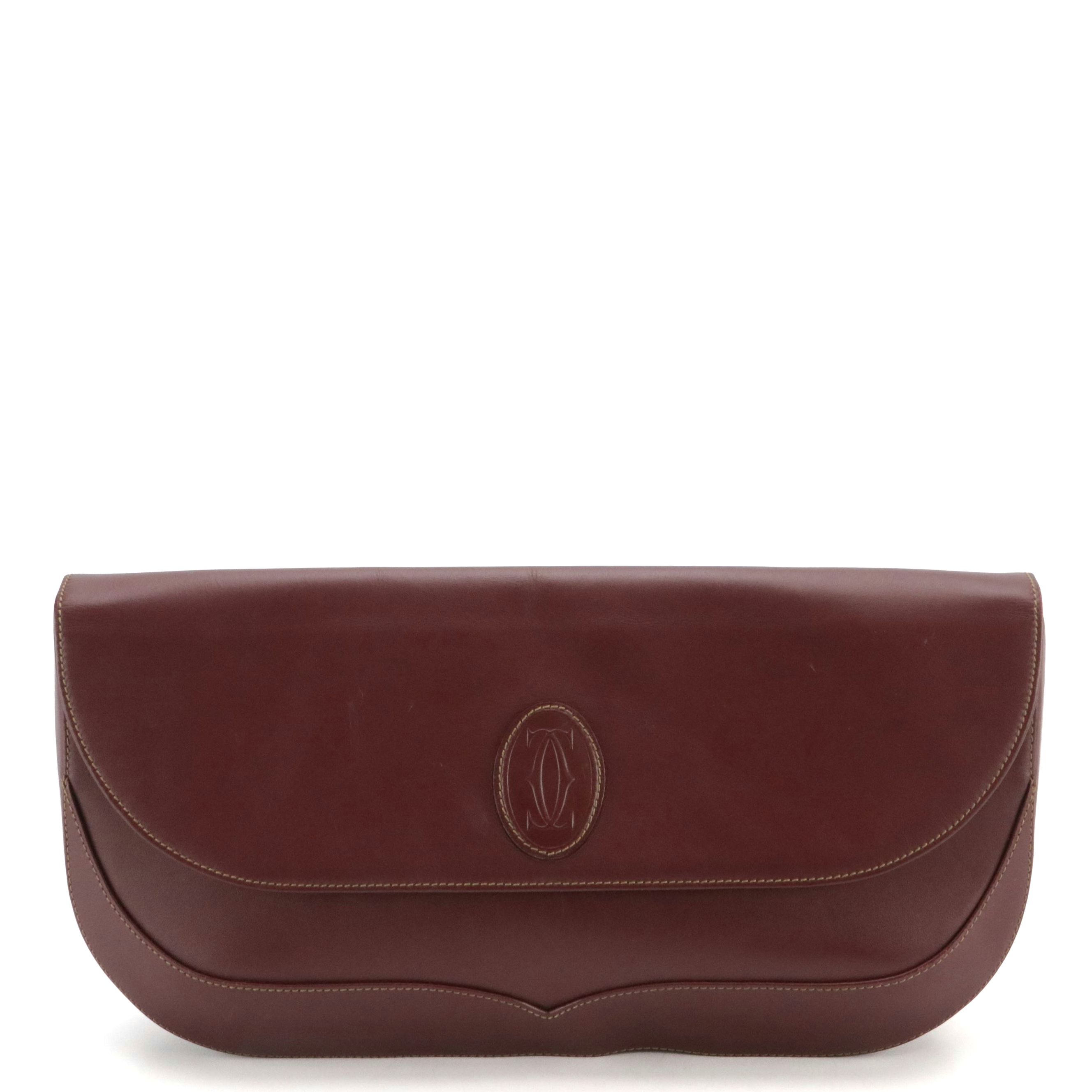Cartier Must de Cartier Large Clutch Purse in Burgundy Calfskin Leather