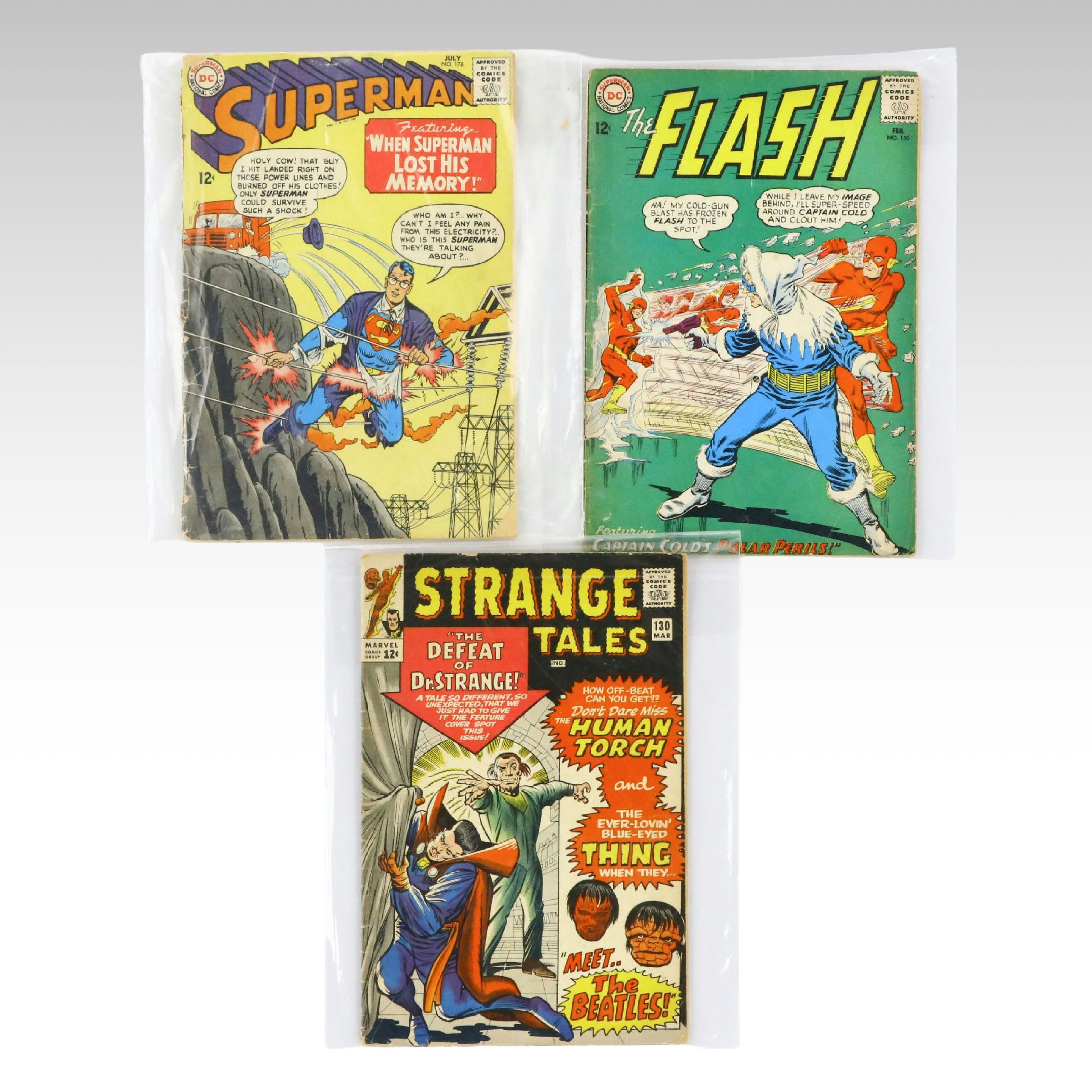 "Superman", "Strange Tales" and "The Flash" Comic Books