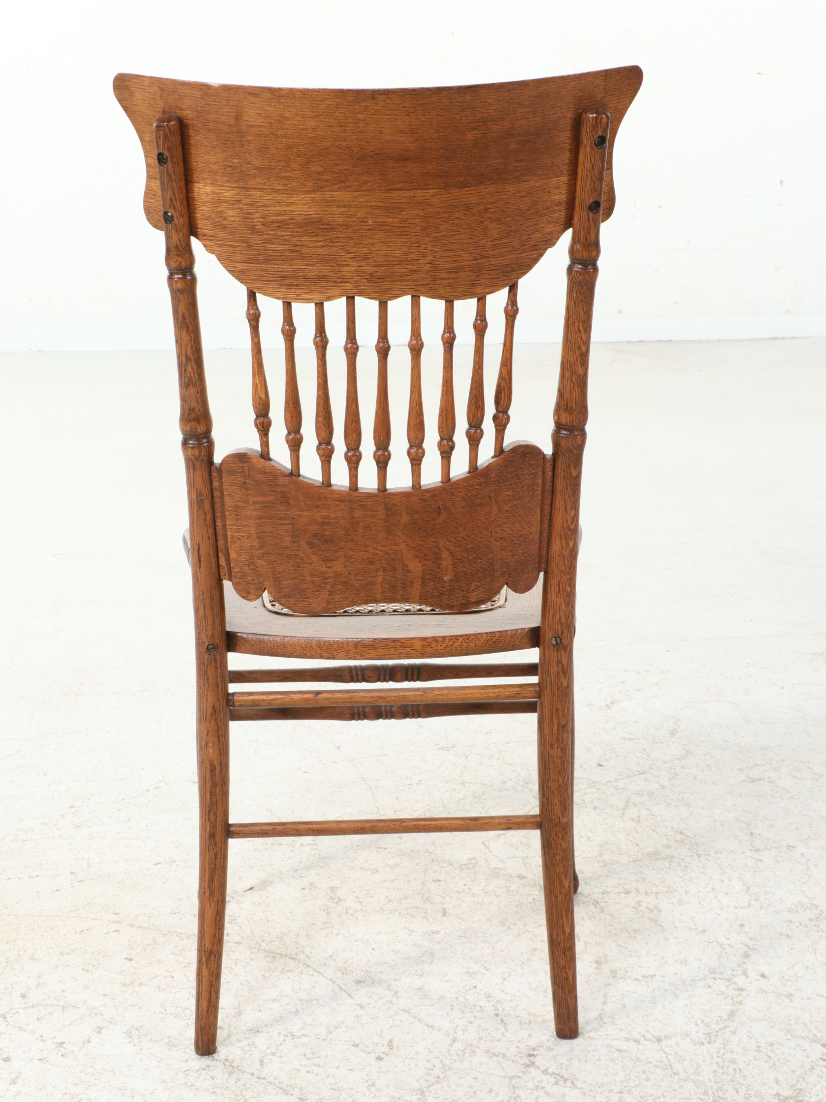 Set of Five Victorian Style Pressed-Back Oak Dining Chairs with Cane Seats